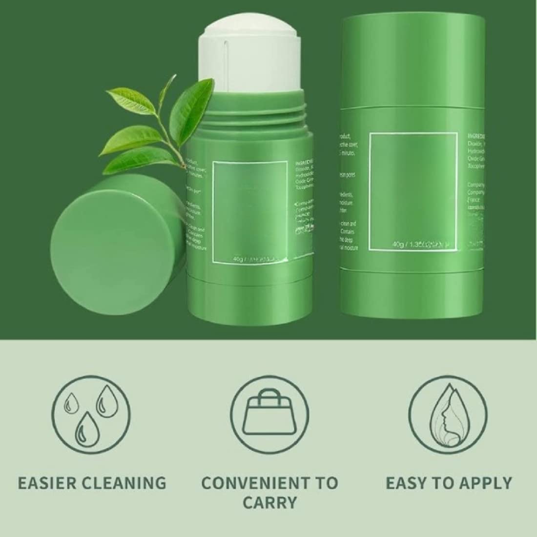 VBA Green Tea Stick Face Mask - Blackhead Remover & Acne Treatment | Oil Control & Deep Pore Cleansing | Purifying Clay Stick Mask for Men & Women (1 Pack) | Perfect for Daily Skincare & Travel
