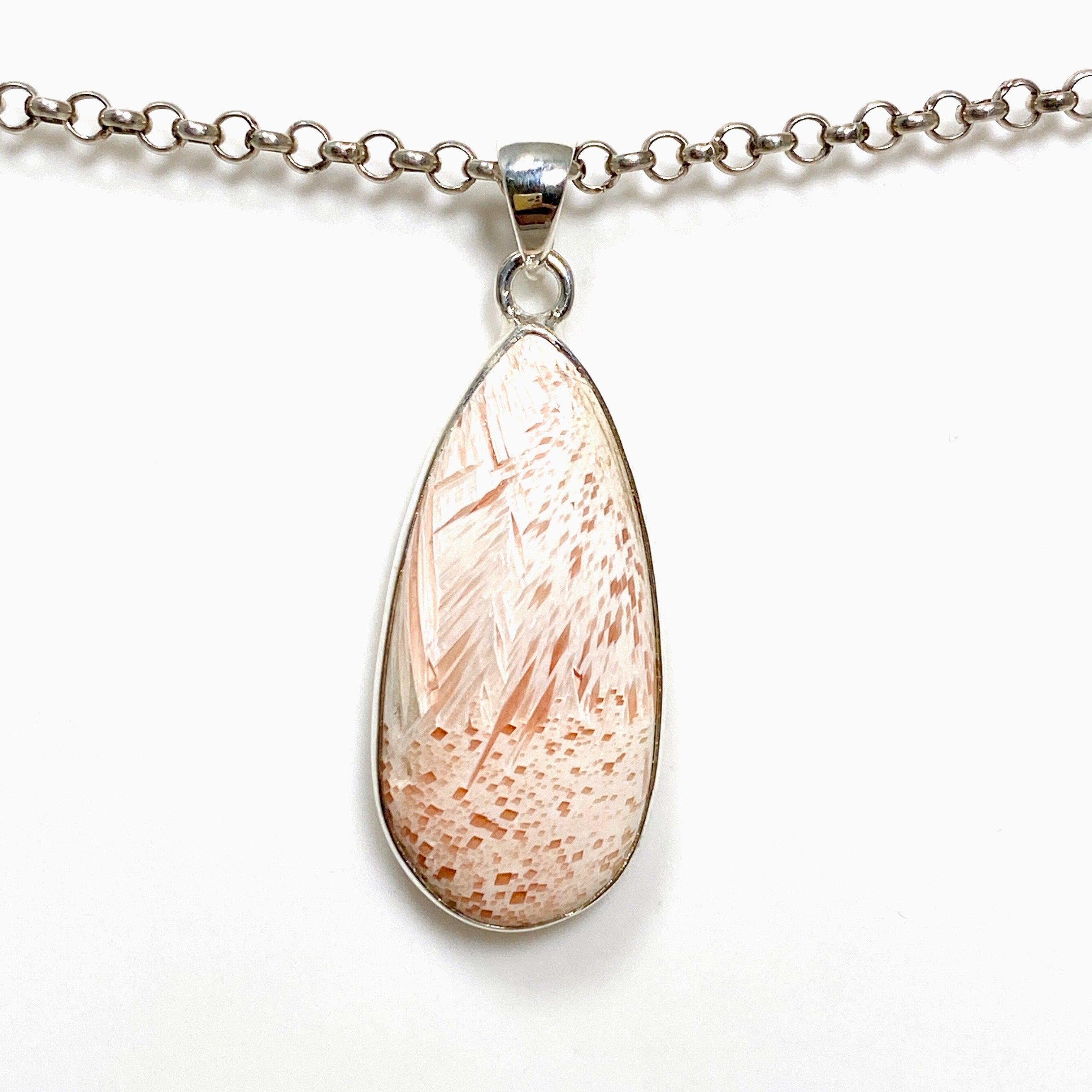 Natural Peach Scolecite Teardrop Pendant Necklace KPGJ4520 - Healing Crystal Jewelry for Meditation, Energy Balancing & Spiritual Gifts