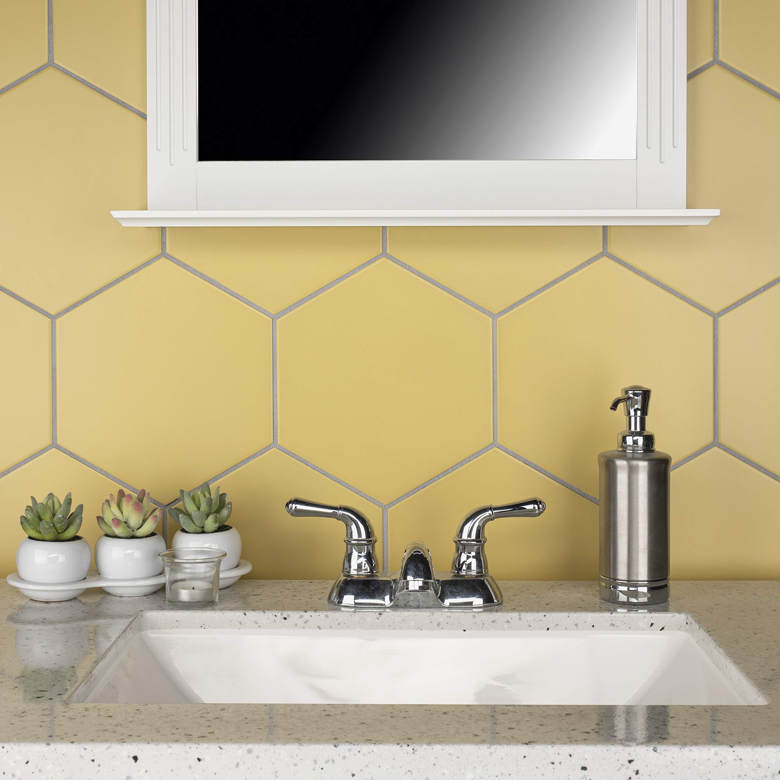 Somertile FCD10DATX Hexagon Ceramic Tile in Yellow - Perfect for Kitchen Backsplash, Bathroom Walls & Flooring
