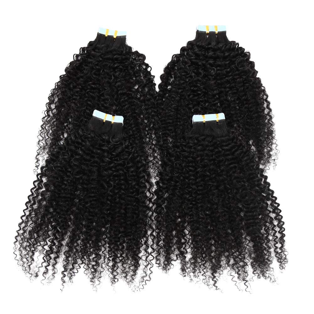 Afro Kinky Curly Tape-In Human Hair Extensions 40pcs 100g - Mongolian Remy Hair, Small Curly Skin Weft, 16 Inch, Dark Brown #4 | Perfect for Protective Styling, Volume Boosting & Everyday Glam
