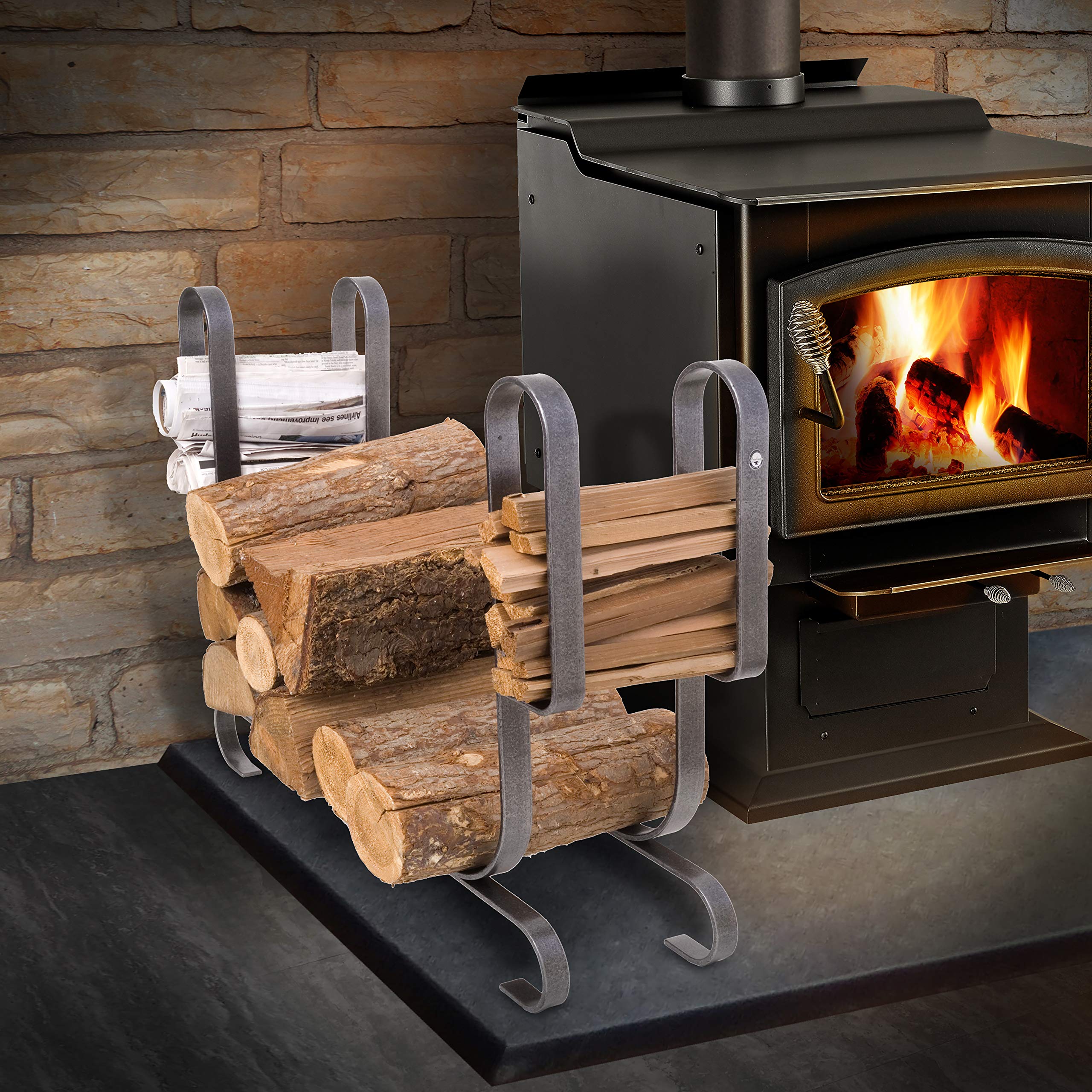 Modern Log Rack for Fireplace - Large Hammered Steel Firewood Holder | Outdoor & Indoor Use for Firewood Storage by Fireplace, Patio, or Camping