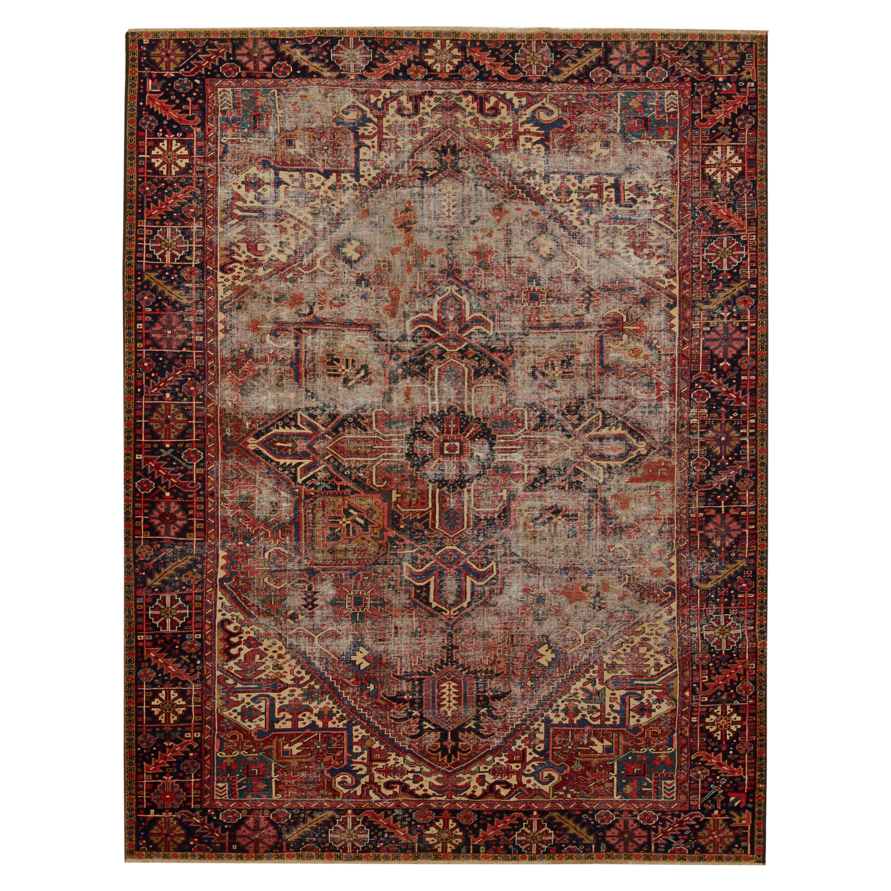 Vintage Heriz Persian Rug C 1920 - Authentic Handmade Oriental Carpet for Living Room, Bedroom & Home Decor