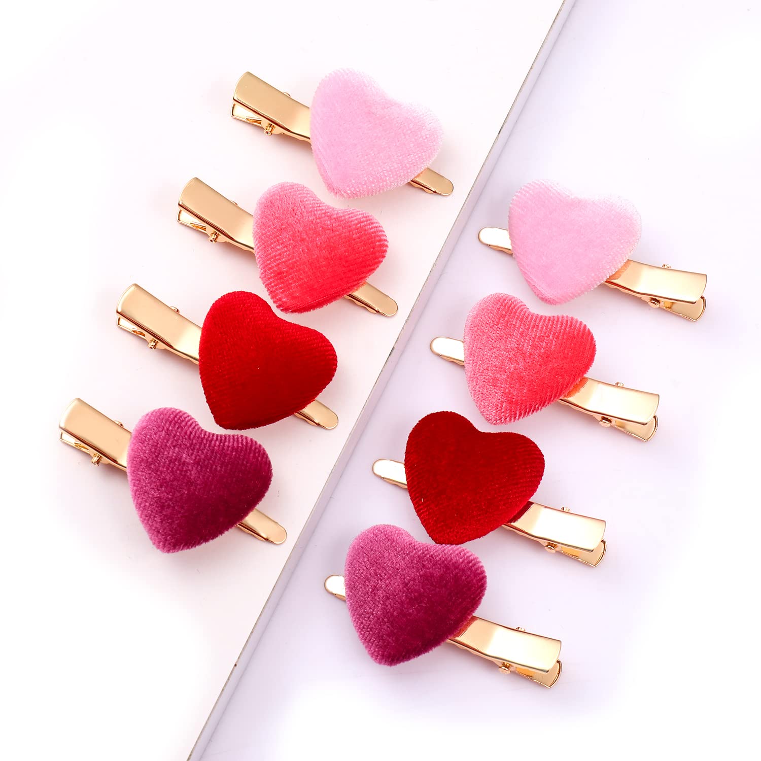 8PCS Velvet Heart Hair Clips for Women & Girls - Valentine's Day Hair Accessories Gift Set (Red) - Perfect for Parties, Weddings & Everyday Styling