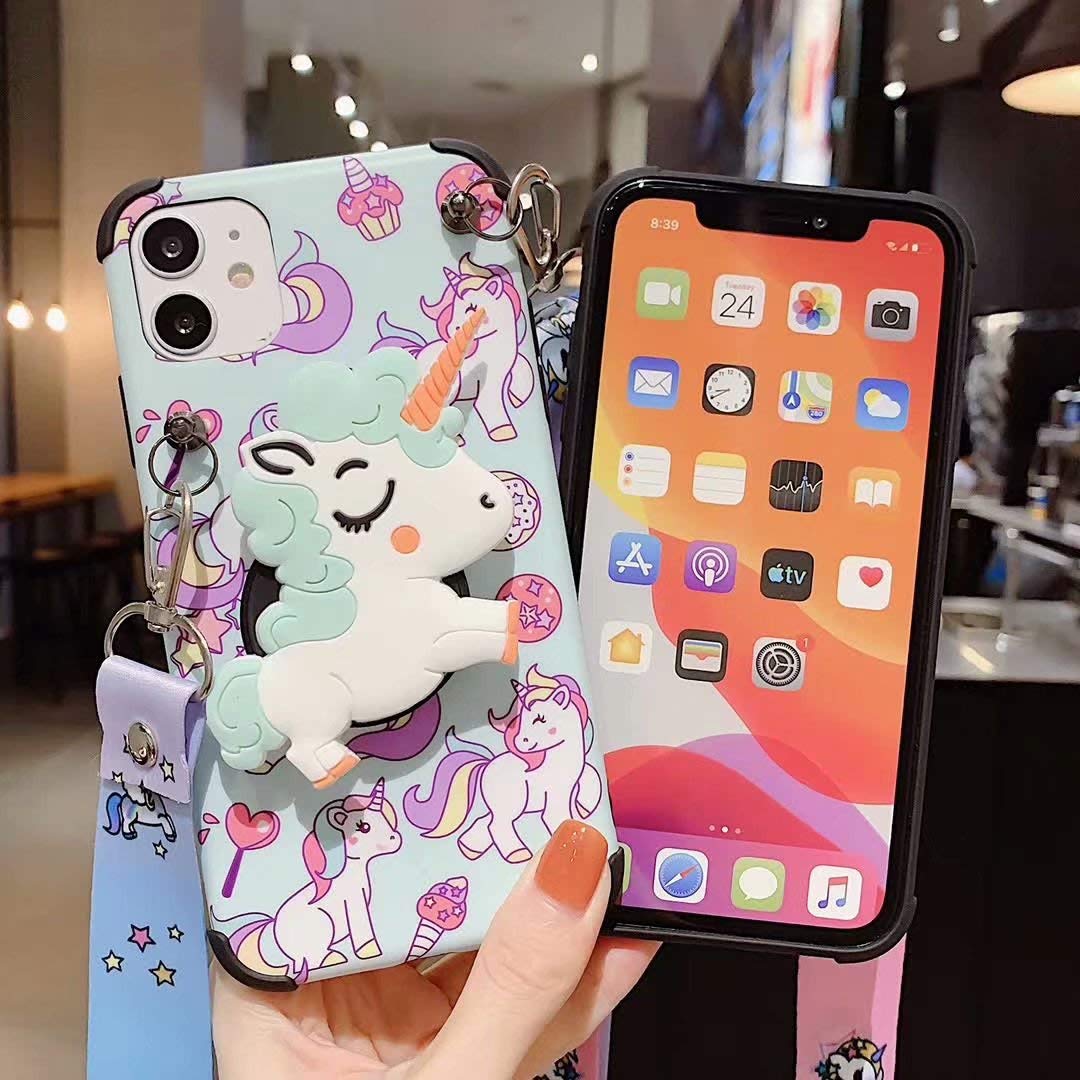Cute 3D Unicorn Cartoon TPU Case for iPhone 11 Pro Max - Kawaii Pink Protective Phone Cover with Lanyard & Stand for Women & Girls | Perfect for School, Work, and Everyday Use