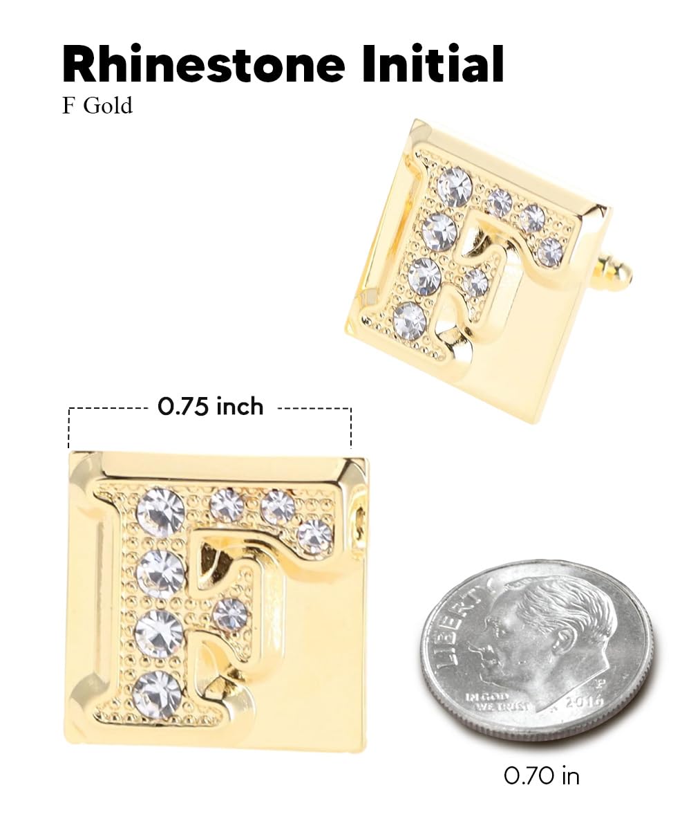 Personalized Rhinestone Initial Cufflinks for Men - Monogrammed A to Z Alphabet Cuff Links - Perfect for Weddings, Prom & Formal Events