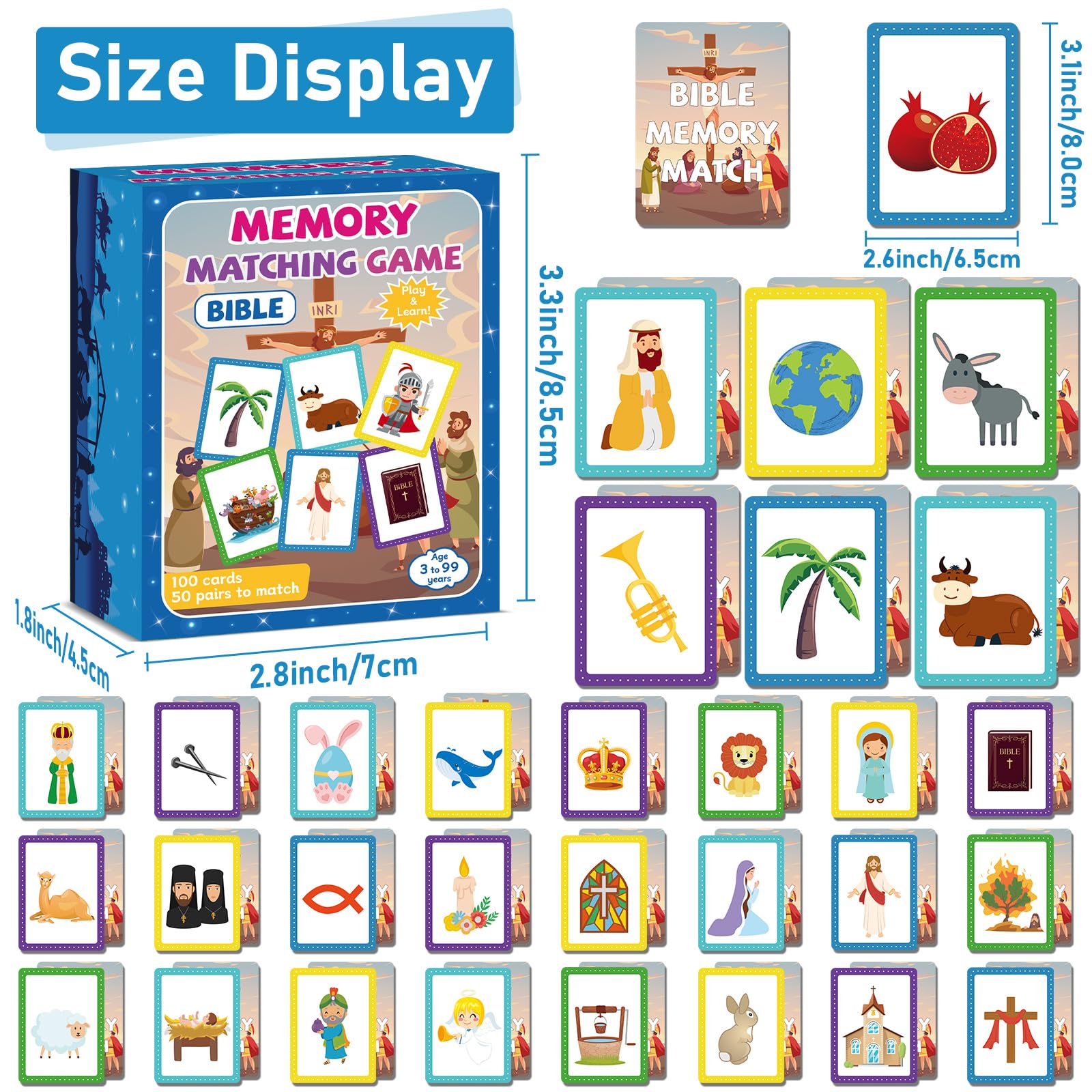50 Pairs Bible Memory Matching Game for Kids - Christian Educational Easter Card Game - Fun Family Activity for Sunday School, Easter Parties & Homeschool Learning