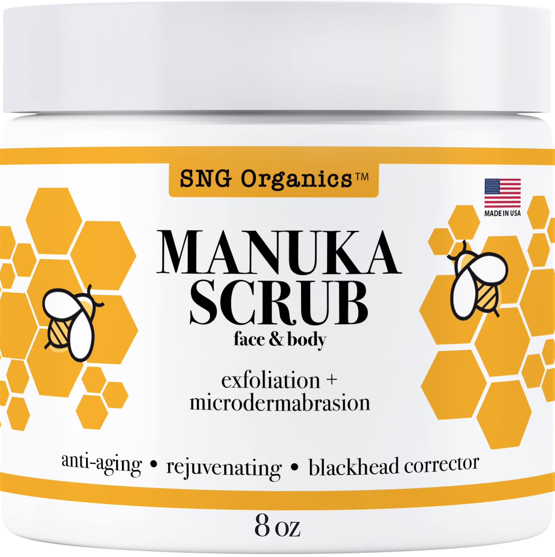Premium Manuka Honey Body Scrub from New Zealand - Deep Pore Exfoliator for Blackhead Removal & Skin Renewal | Microdermabrasion Treatment for Anti-Aging & Acne-Prone Skin | Moisturizing Body Polish for Spa Day & Self-Care Routine