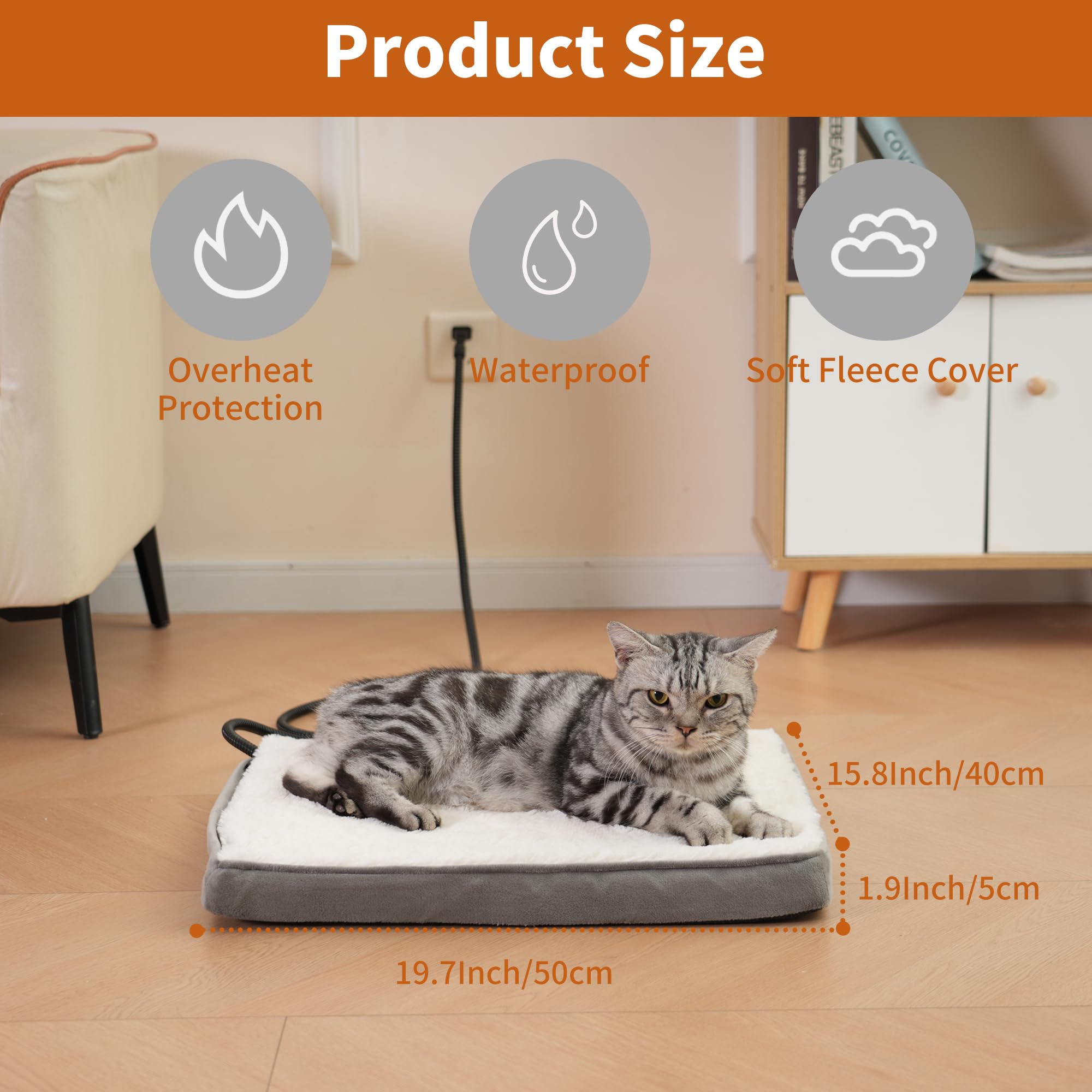 Heated Cat Bed with Orthopedic Foam - Waterproof & Auto Temp Control for Indoor/Outdoor Use - White