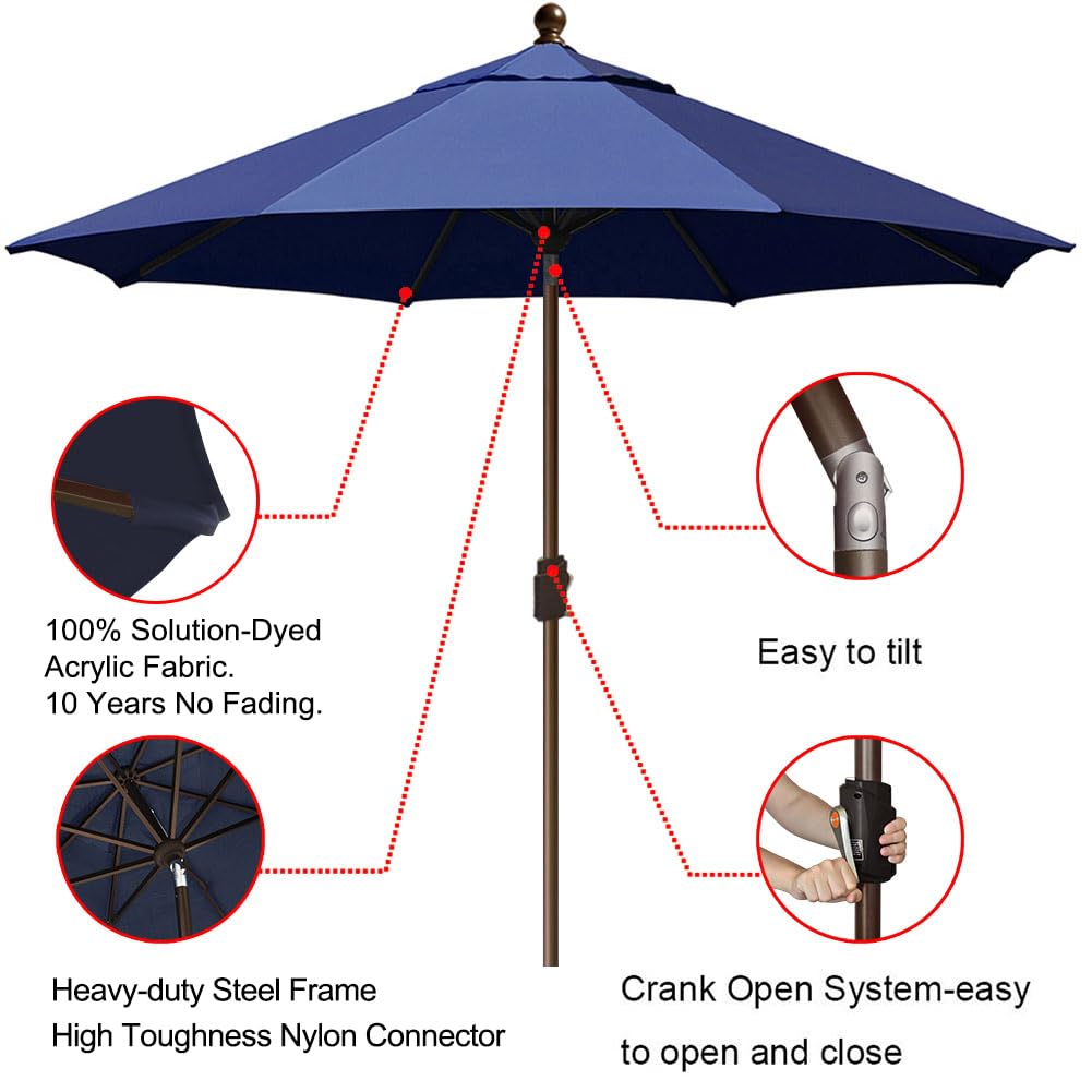 EliteShade USA 10-Year Fade-Resistant 9Ft Patio Umbrella with Ventilation - Navy Blue Outdoor Market Umbrella for Restaurants, Poolside, and Backyard Dining