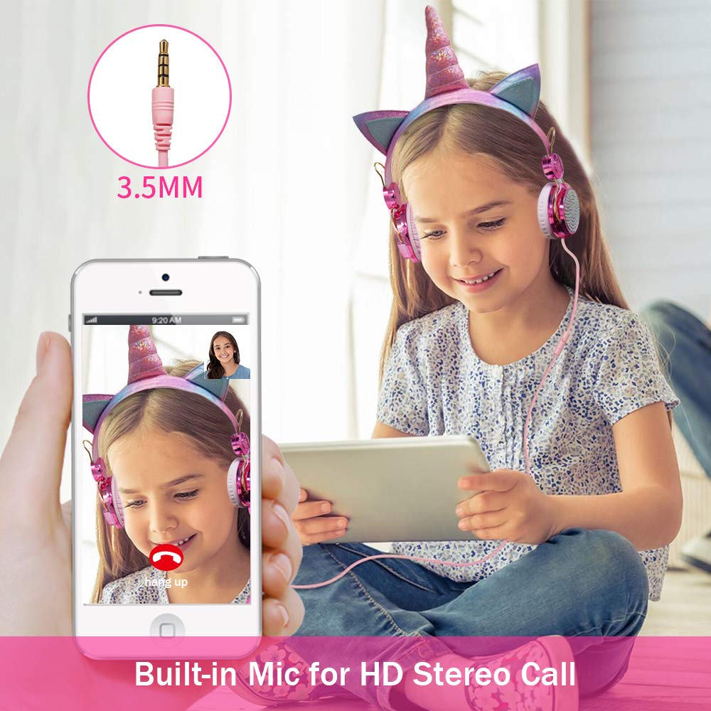 **Unicorn Kids Headphones for Girls & Boys - Adjustable Wired Headphones with 3.5mm Jack, Over-Ear Design & Built-in Mic - Perfect for School, Travel, Birthday & Christmas Gifts**