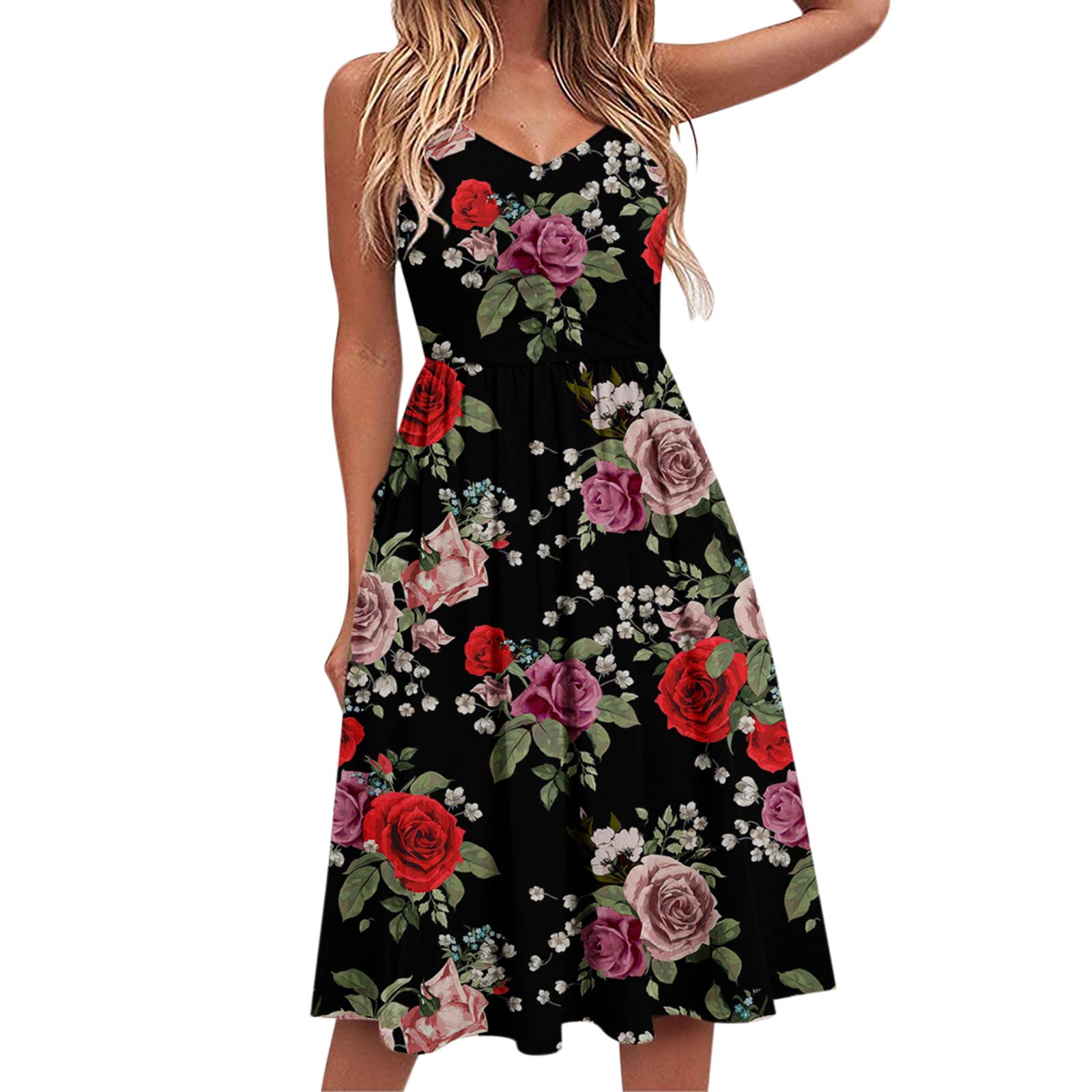 ONHUON Women's Summer Sleeveless Maxi Dress - Flowy Loose Long Dress with Pockets - Casual Beach Dress for Vacation, Party & Everyday Wear