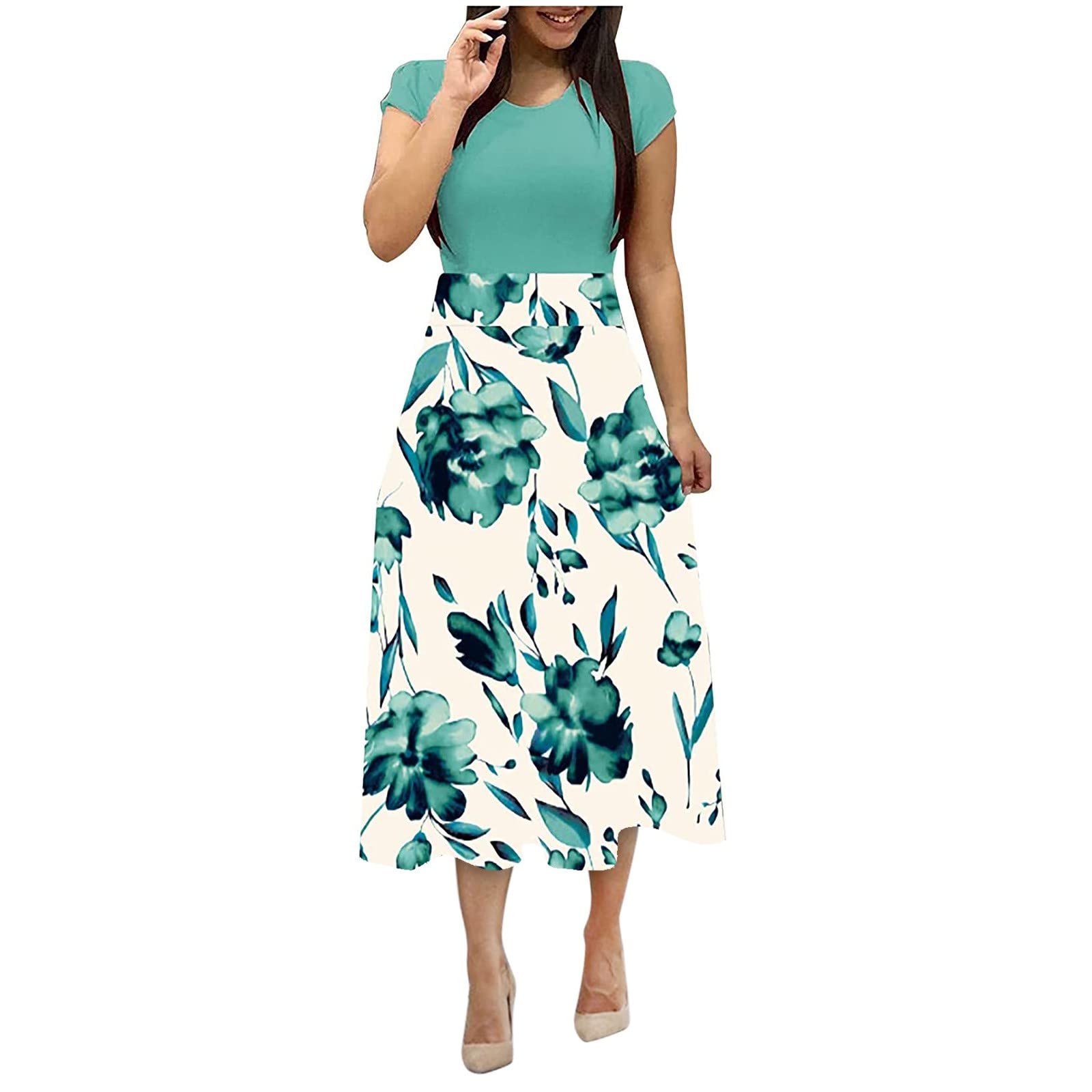 Women's Summer Midi Dresses 2022 - Casual & Party Flowy Dress in Blue (Size S) | Perfect for Beach Vacations, Garden Parties & Date Nights