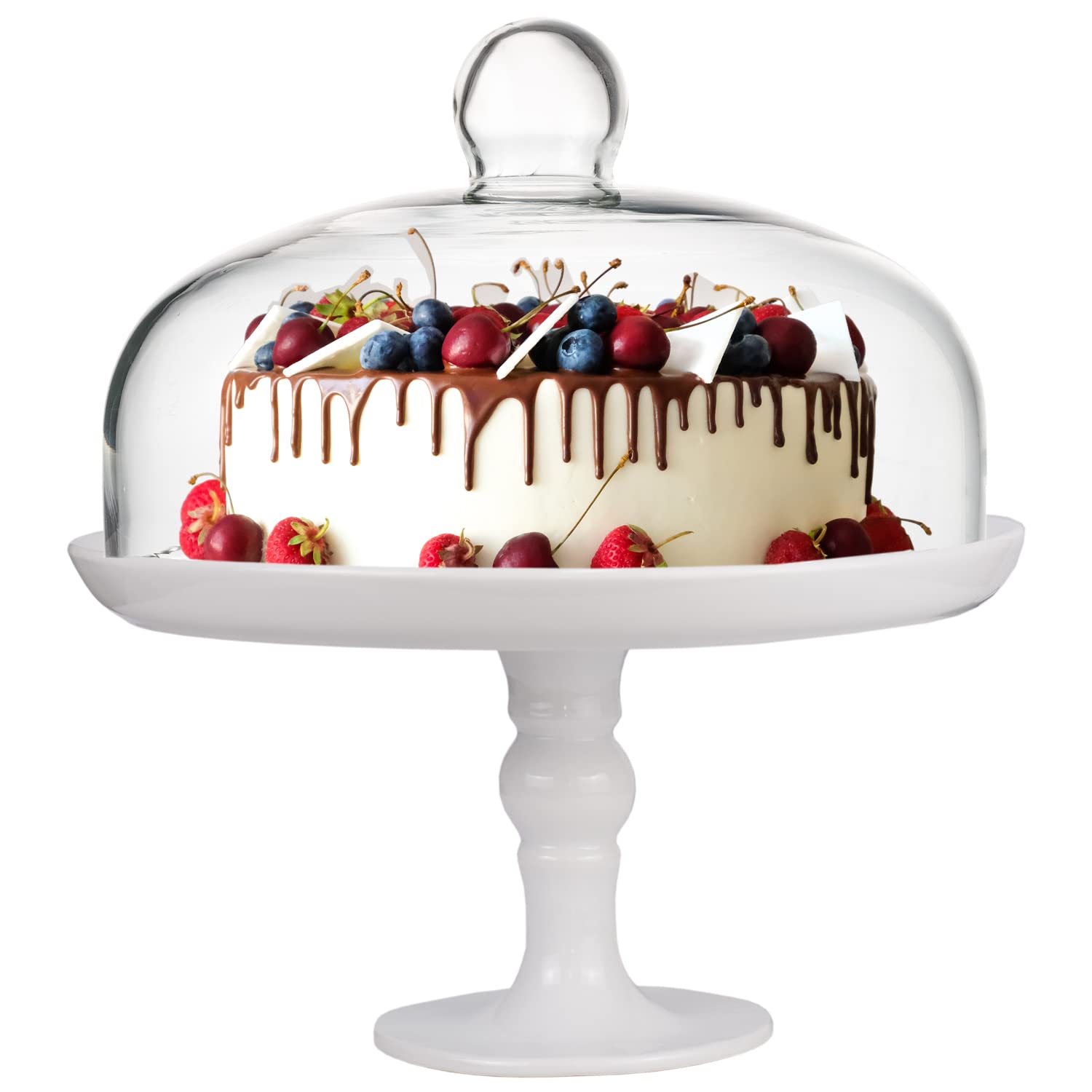 White Cake Stand with Clear Dome - 9.8 Inch Dessert Display Set of 2 | Perfect for Wedding Cakes, Cupcakes, Pastries & Party Dessert Displays
