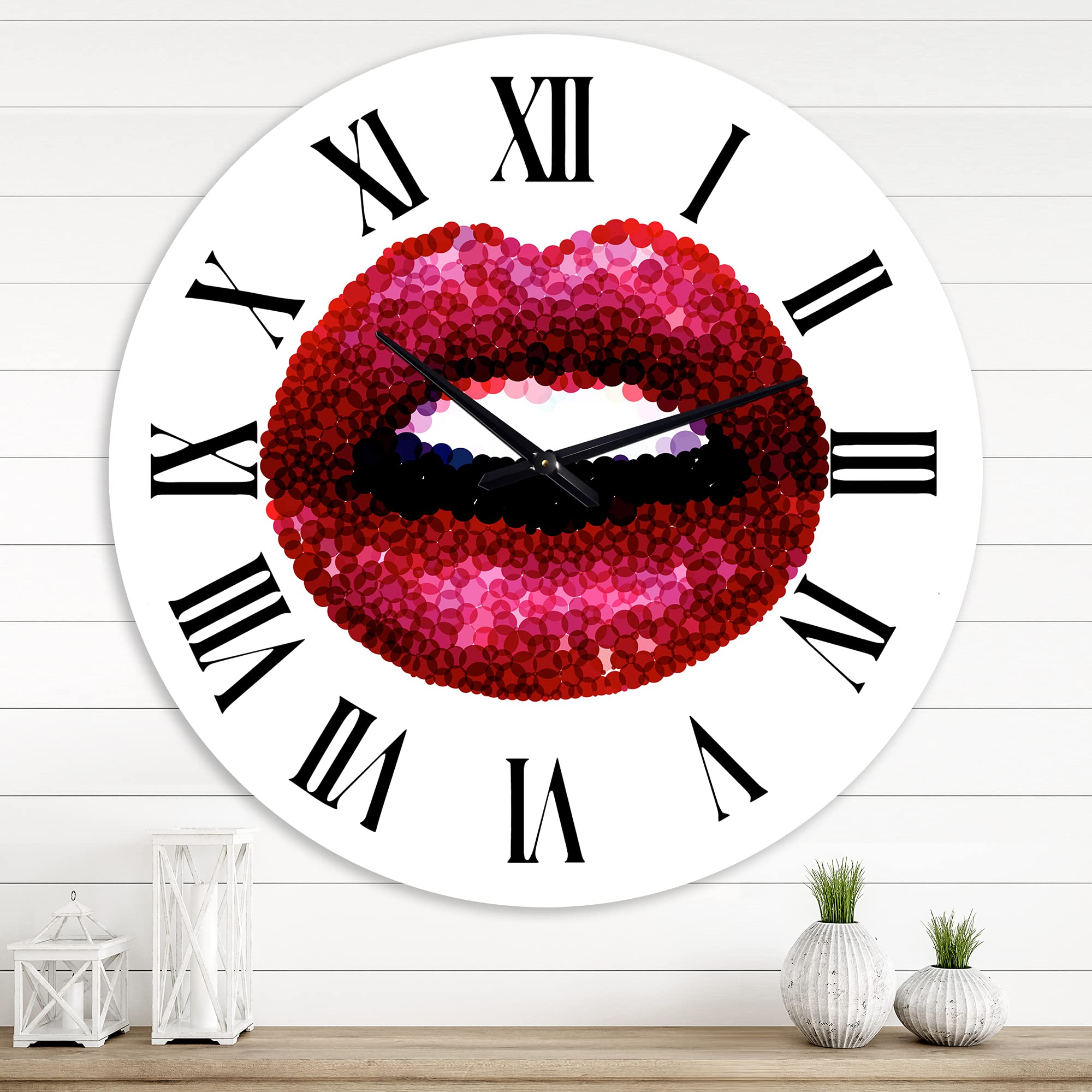 DesignQ Modern Wall Clock - Large 'Sexy Red Woman Lips' Art Decor for Living Room, Bedroom & Office | Silent Non-Ticking Battery Operated