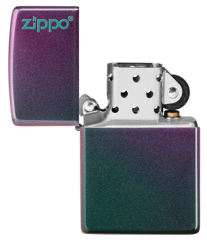 Classic Iridescent Zippo Logo Lighter - Vintage Windproof Refillable Metal Lighter for Camping, Travel & Outdoor Adventures