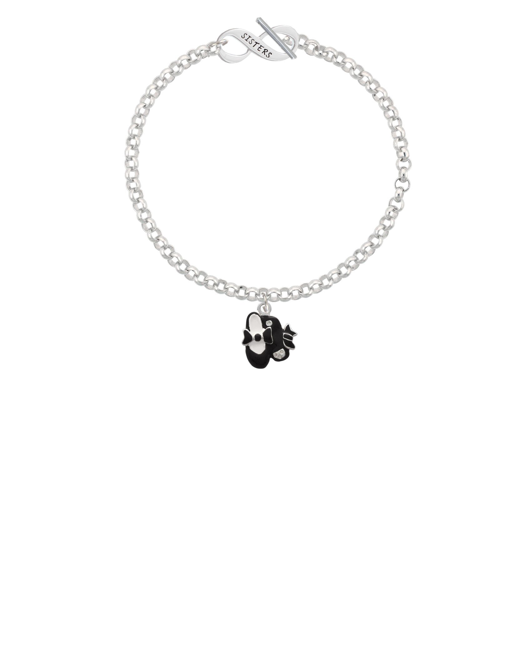 Delight Jewelry Silver-Tone Black Enamel Tap Shoes Sisters Infinity Toggle Chain Bracelet - 8 Inch Adjustable Bangle for Women, Best Gift for Sisters, Friends & Loved Ones | Perfect for Birthdays, Anniversaries & Special Occasions