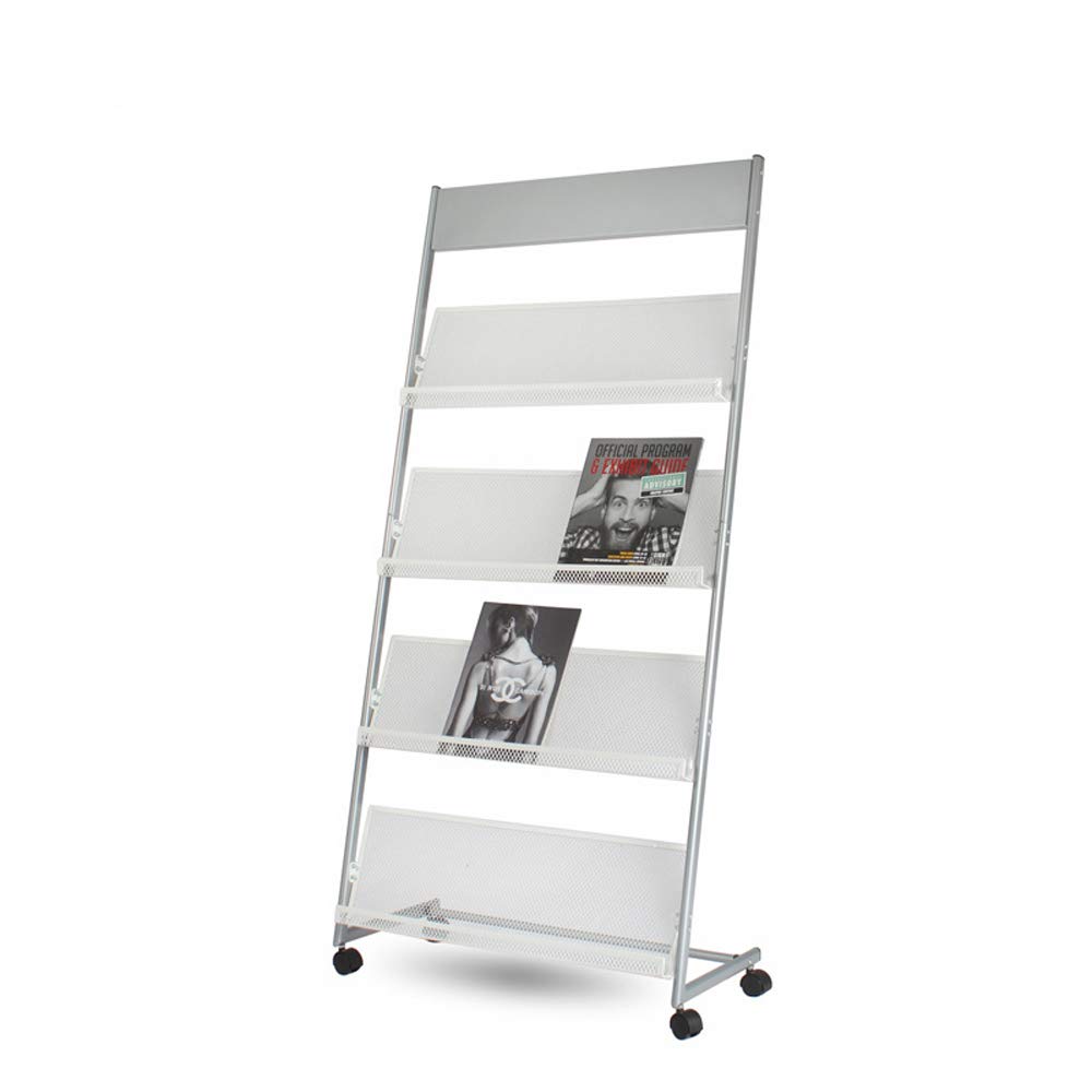 Floor Standing Magazine Rack - 4 Pocket Metal Storage Holder for Home Office, Books & Newspapers (Silver) | Perfect for Living Room, Bedroom & Office Organization