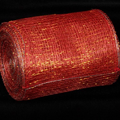 Premium Red and Gold Wired Sinamay Abaca Fiber Ribbon - 5 Inch x 32 Yards Roll for Gift Wrapping, Floral Arrangements, and DIY Craft Projects