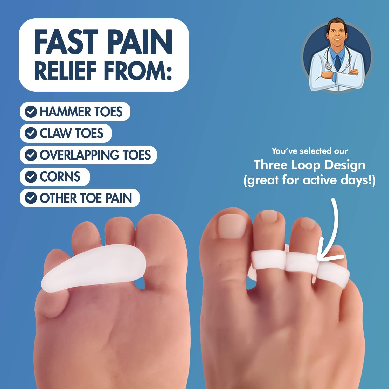 Sole Care Silicone Gel Toe Separators - 1 Pair Hammer Toe Corrector & Pain Relief | Soft Gel Splints for Overlapping Toes Prevention | Ideal for Yoga, Running & Daily Comfort