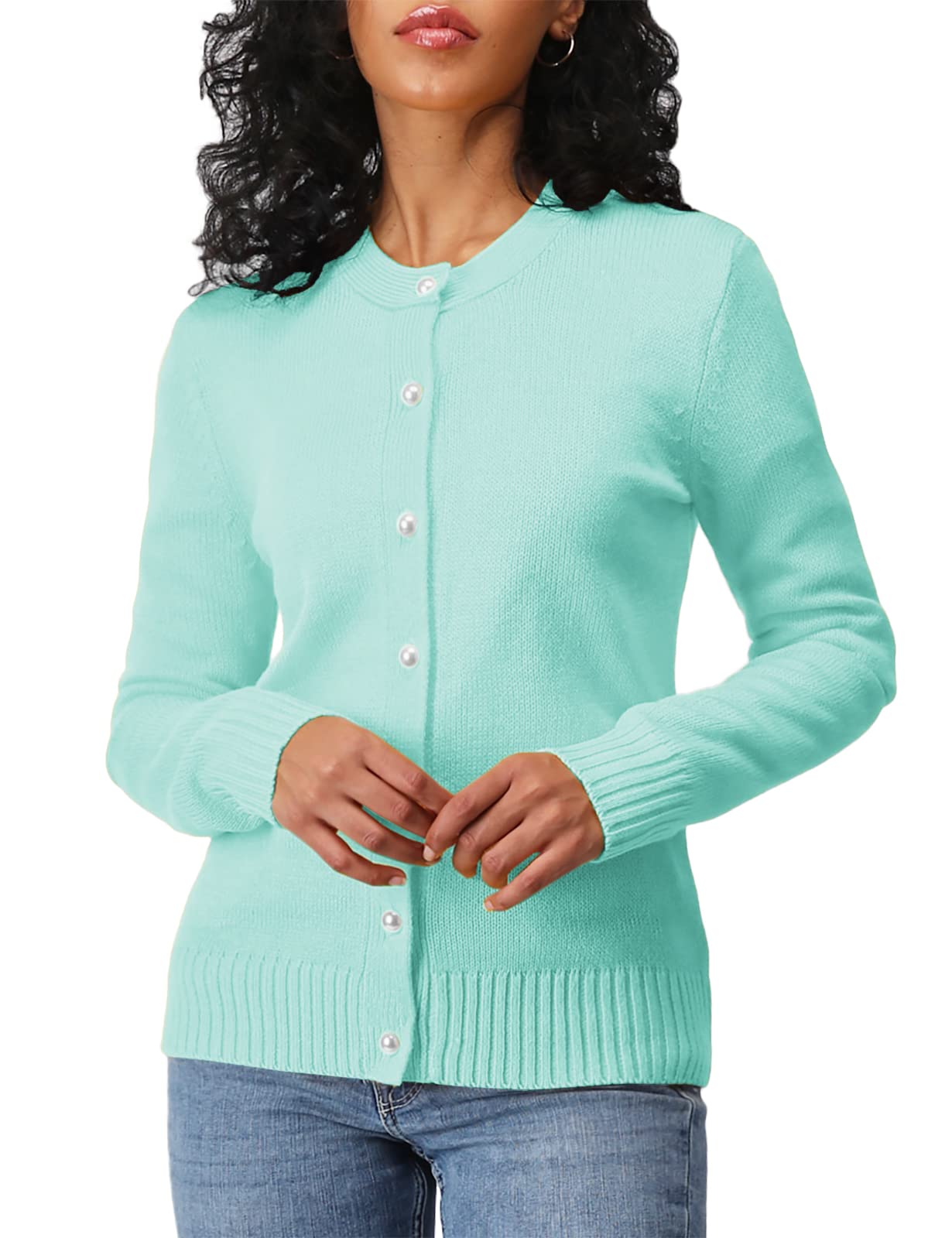 Women's Casual Slim Fit Cardigan Sweater - Long Sleeve Button Down Lightweight Waist-Length Knit Top | Perfect for Office Wear, Layering & Fall Fashion