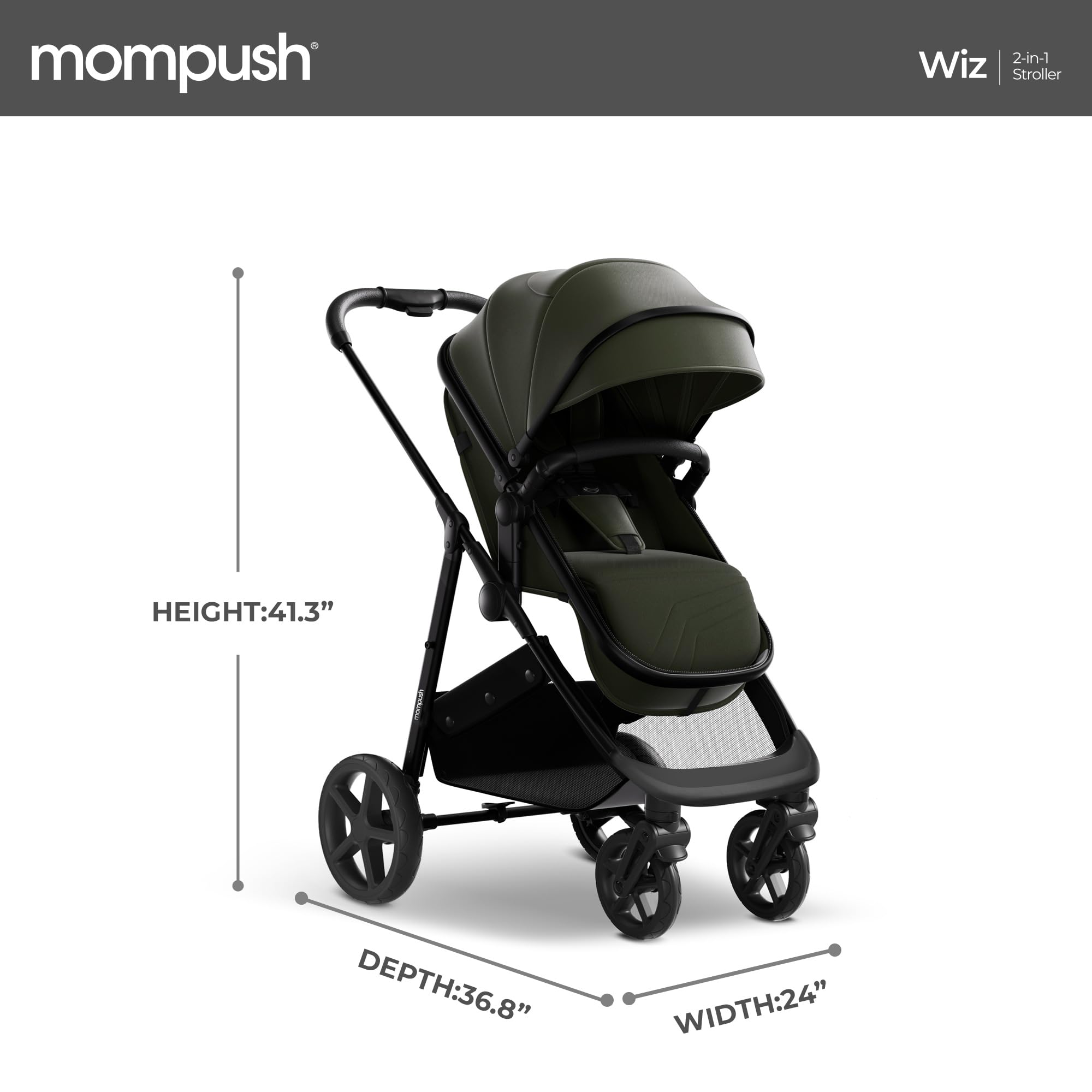 Mompush Wiz 2-in-1 Convertible Baby Stroller with Bassinet & Reversible Seat - Foldable Infant Travel System with Large UPF 50+ Sun Canopy | Perfect for Newborns, Toddlers & Everyday Use at Parks, Shopping & Travel