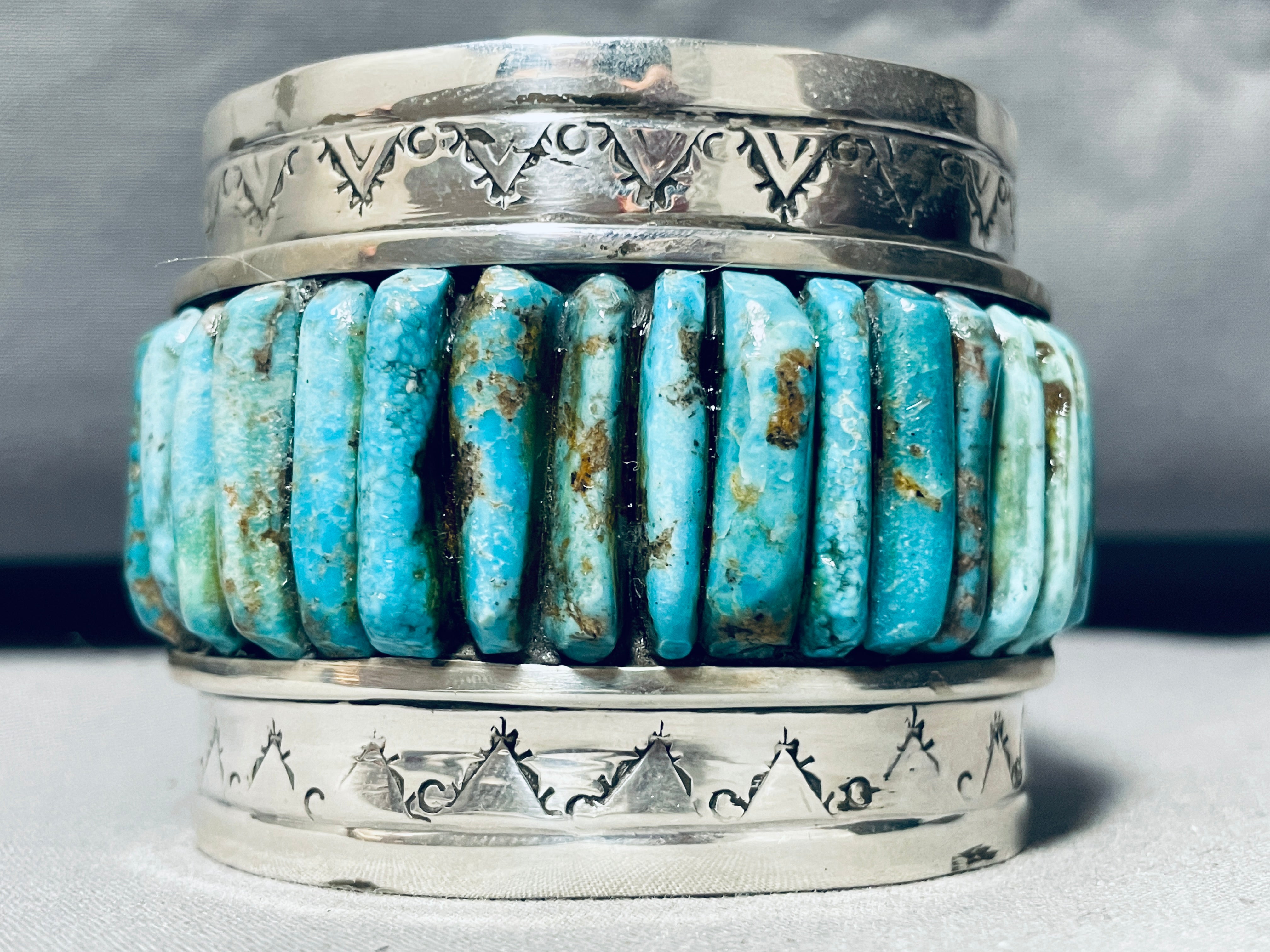 Authentic Navajo Sterling Silver Bracelet with Turquoise Inlay - 7 Inch Handmade Native American Jewelry for Women - Perfect for Boho Fashion, Gift Giving & Special Occasions