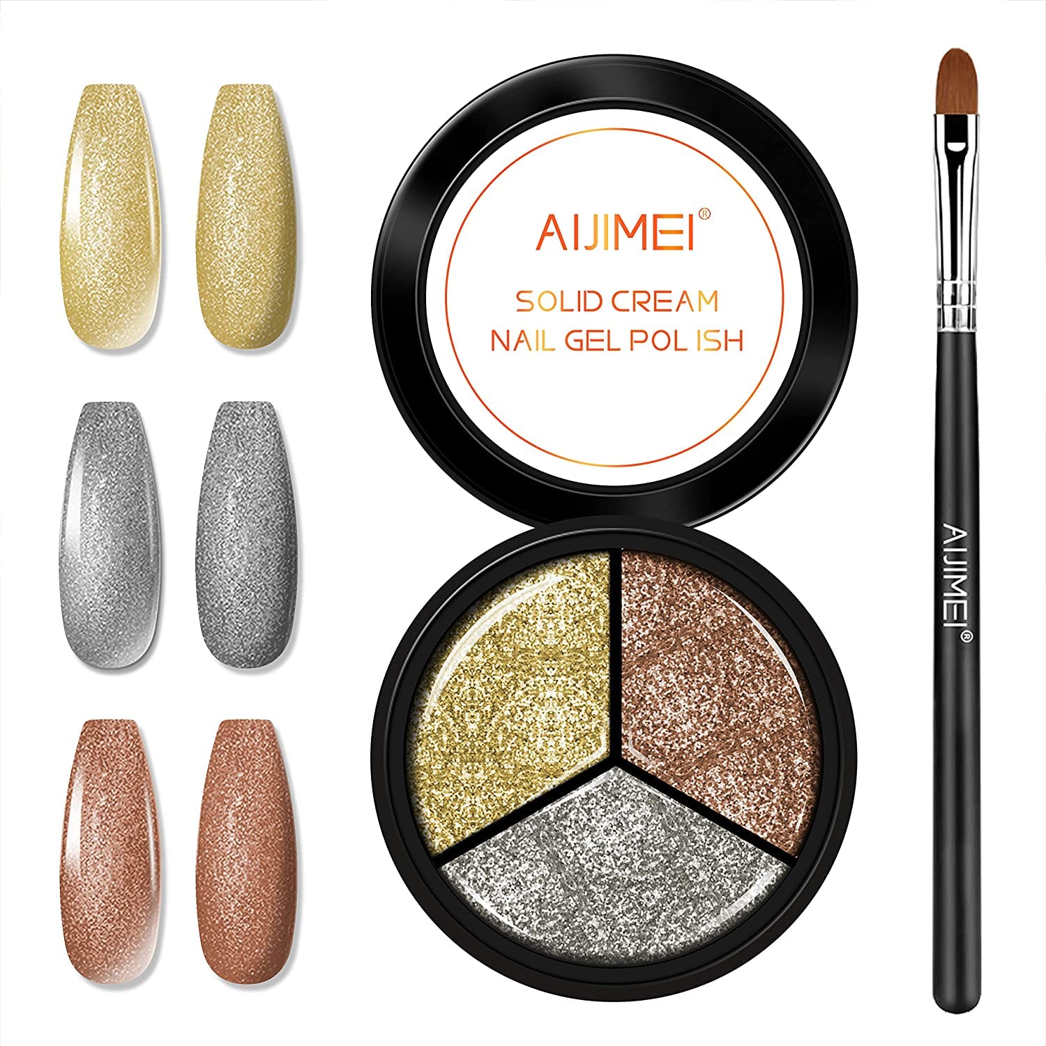 AIJIMEI 3-in-1 Solid Nail Polish Gel with Diamond Glitter - 15ml Soak Off Gel for DIY Manicure & Nail Art | Long Lasting Cream Gel Polish for Salon & Home Use