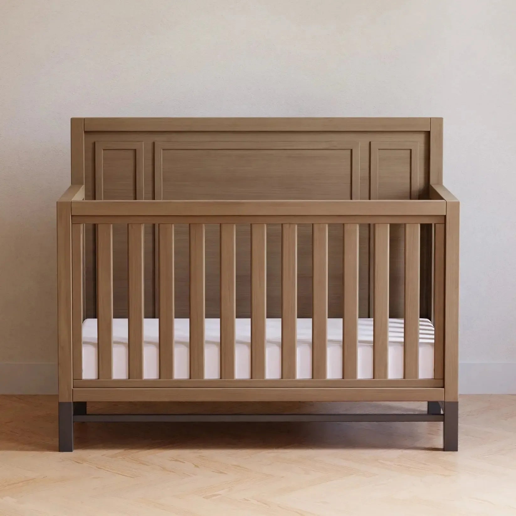 Monogram by Namesake Newbern 4-in-1 Convertible Crib in Driftwood Finish – Nursery Essential for Baby to Toddler Transition