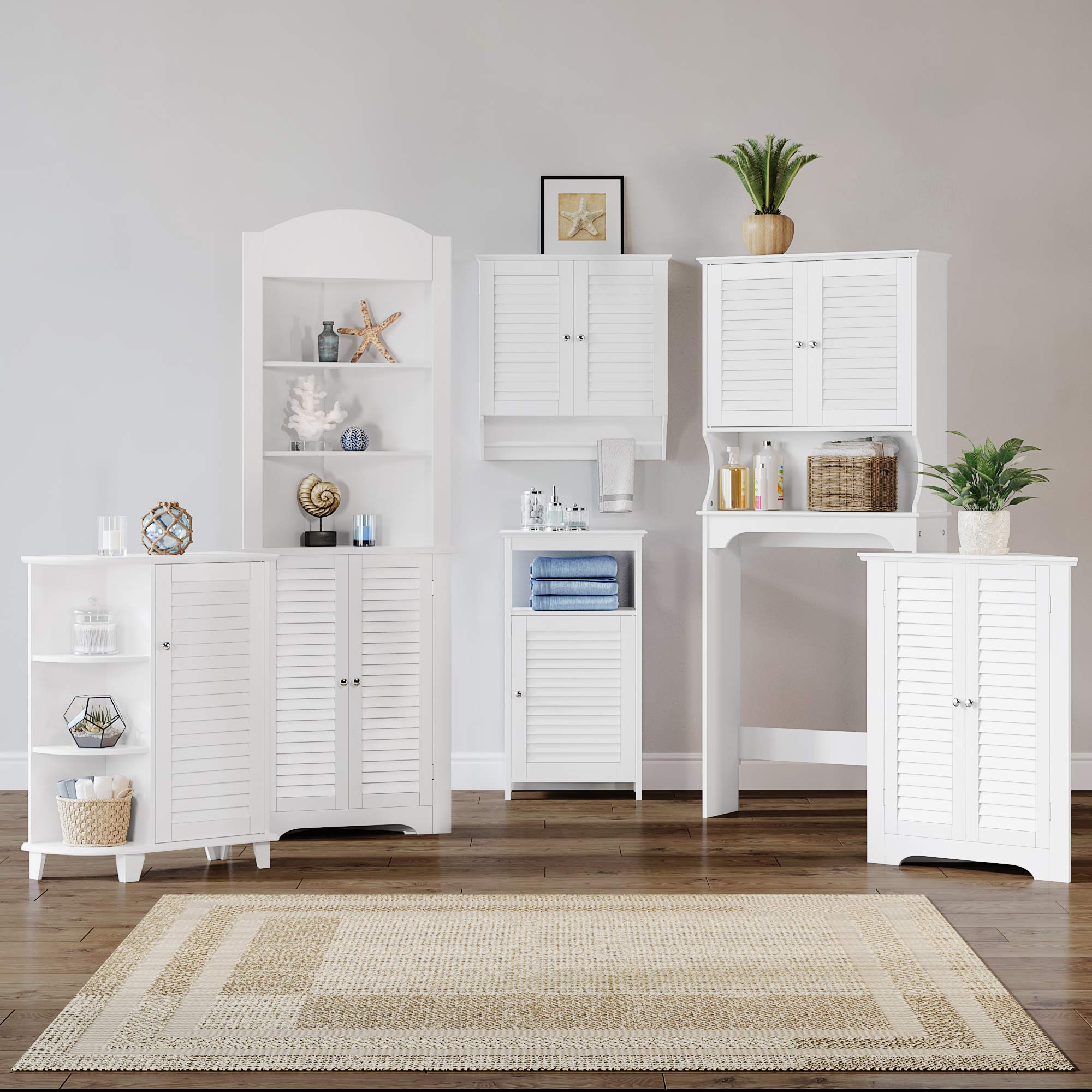 RiverRidge Ellsworth Collection White Tall Corner Cabinet - Storage Solution for Living Room, Bedroom & Home Office