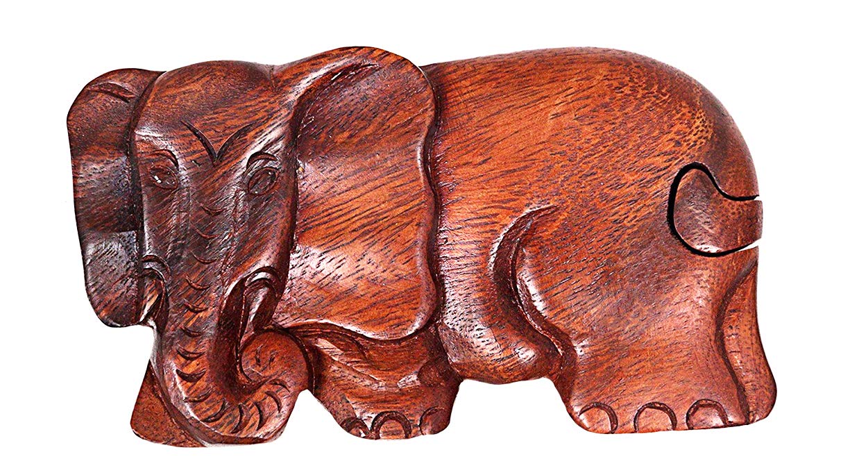 Handcrafted Wooden Elephant Jewelry Box with Hidden Compartment - Secret Stash Box for Rings, Necklaces & Valuables - Perfect Gift for Home Decor & Travel Storage