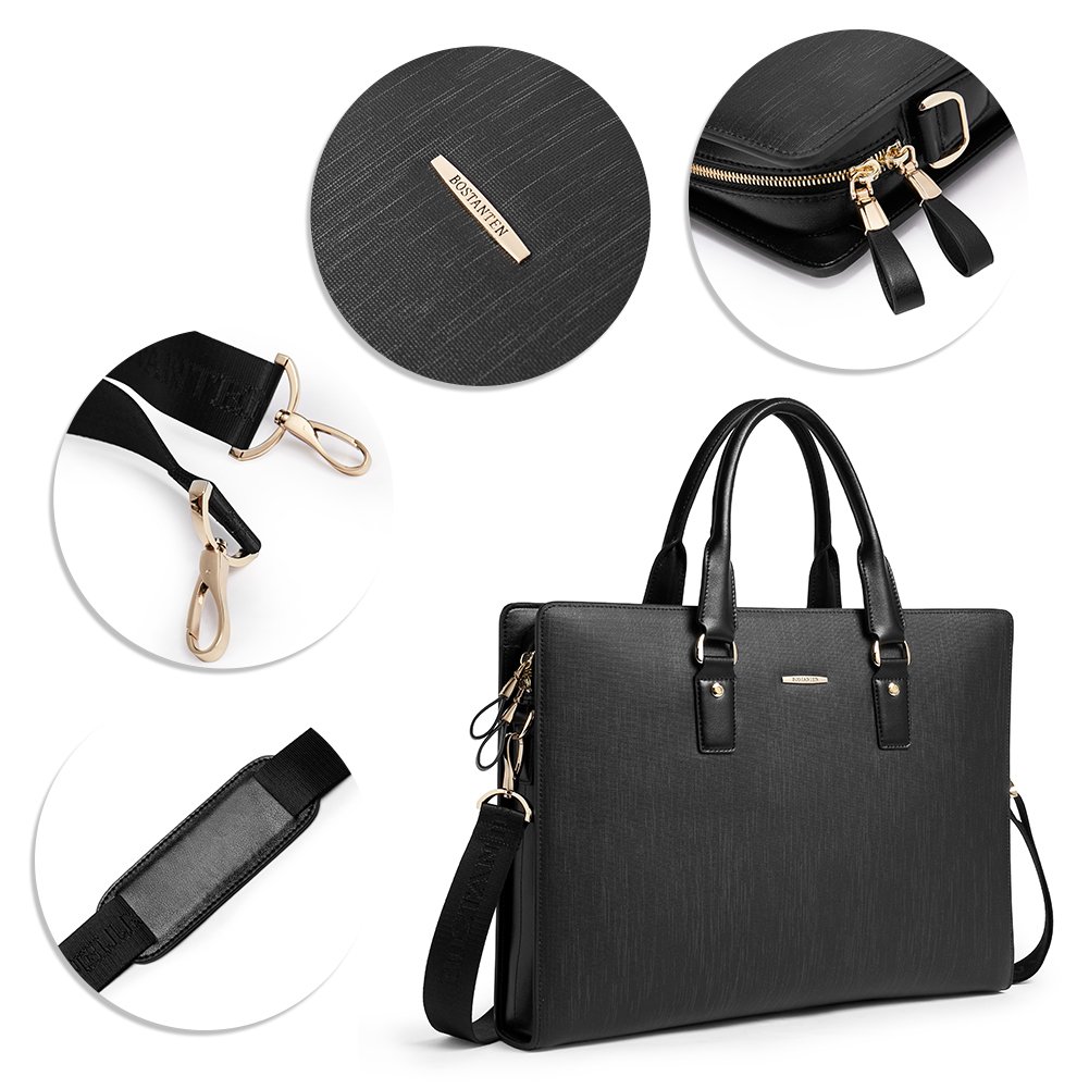 Premium BOSTANTEN Leather Lawyers Briefcase - Slim Professional Laptop Bag for Men & Women - Ideal for Business, Office, and Courtroom Use
