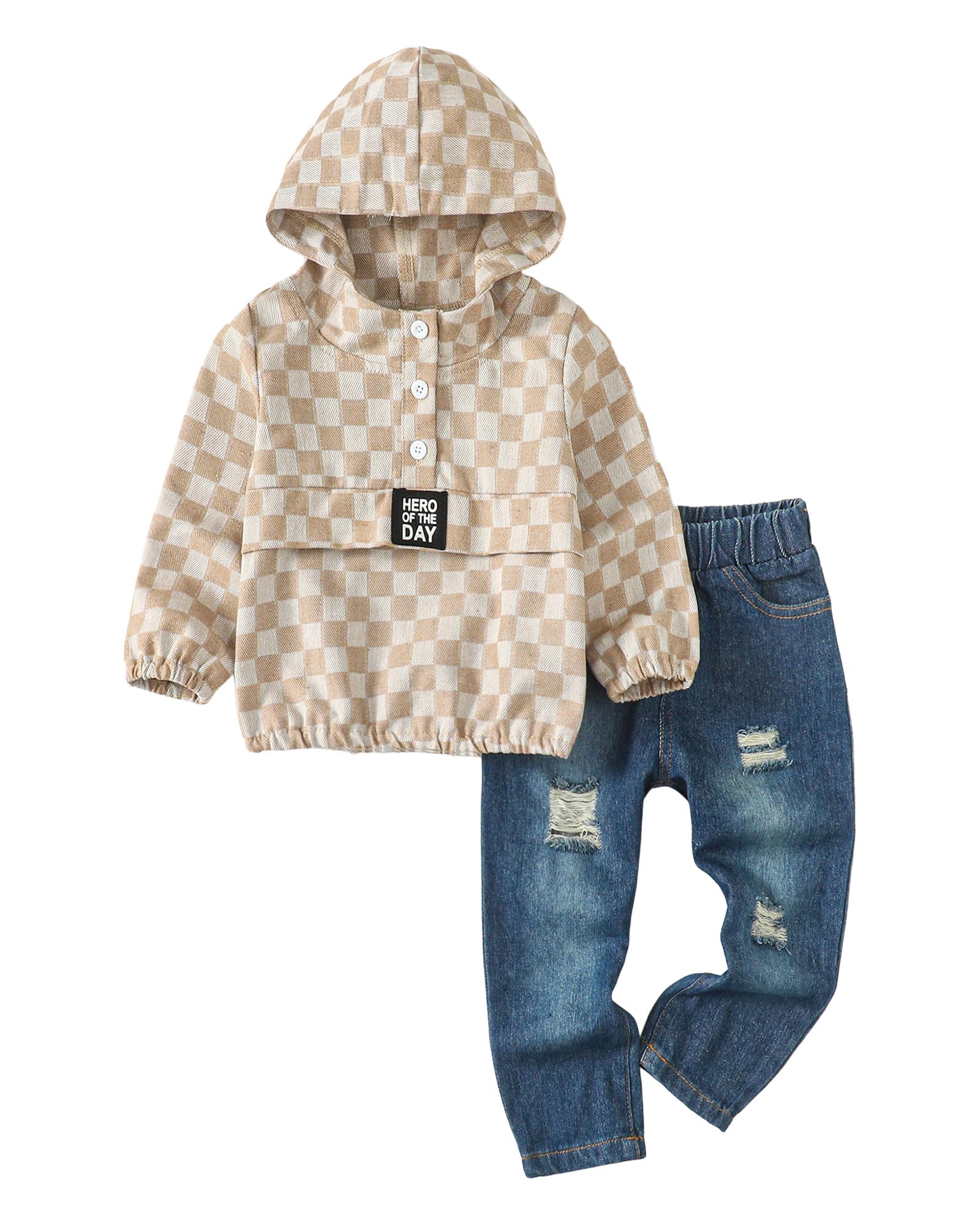 Toddler Boys' Letter Print Hoodie & Ripped Jeans Outfit Set - Cute Fall Winter Clothes for Baby Boys | Playdates, Preschool & Family Photos