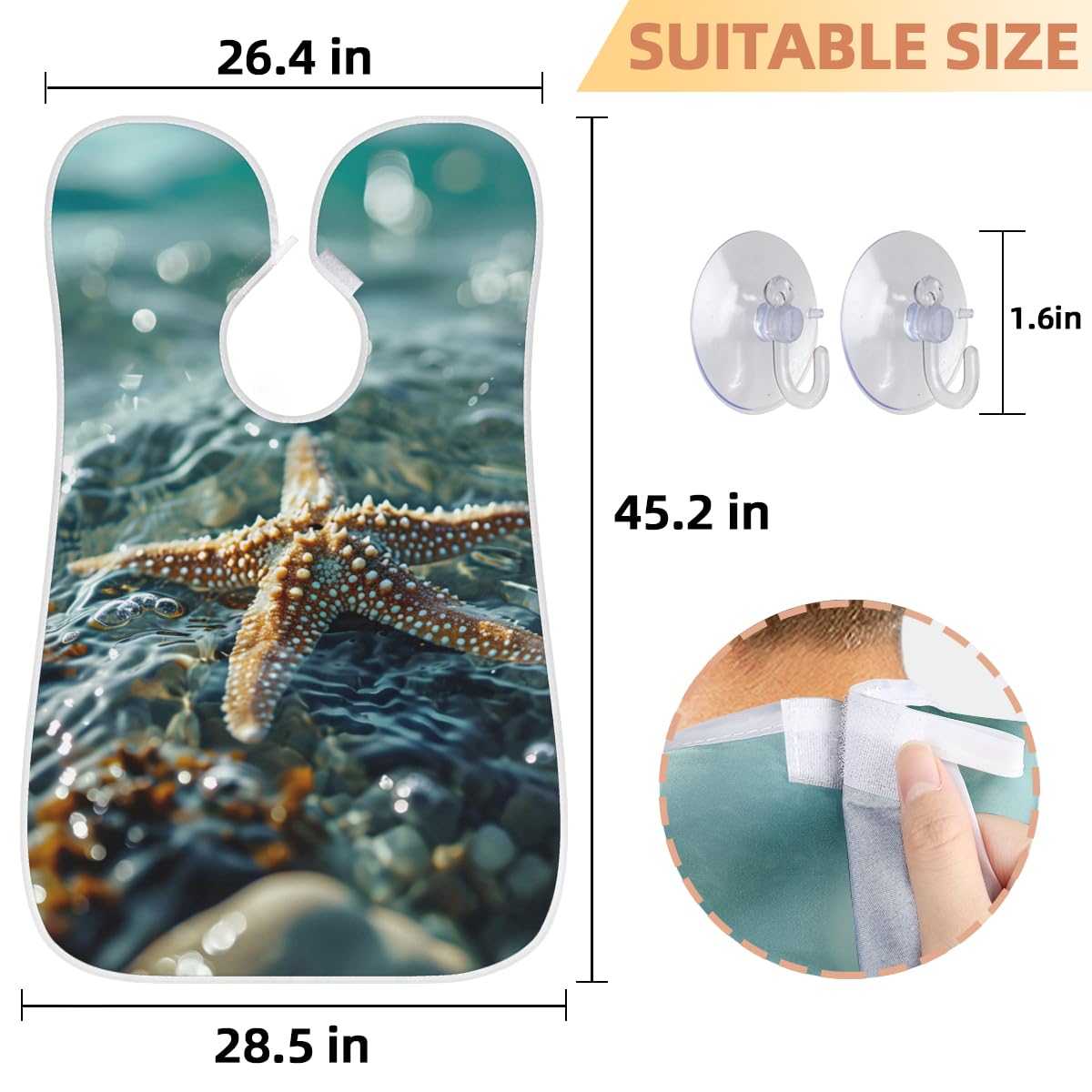 Men's Sea Shell Starfish Beard Shaving Bib - Waterproof Hair Dye Apron for Barbers & Stylists - Sink Hair Catcher for Beard Trimming & Lineup - Perfect Gift for Grooming & Salon Use