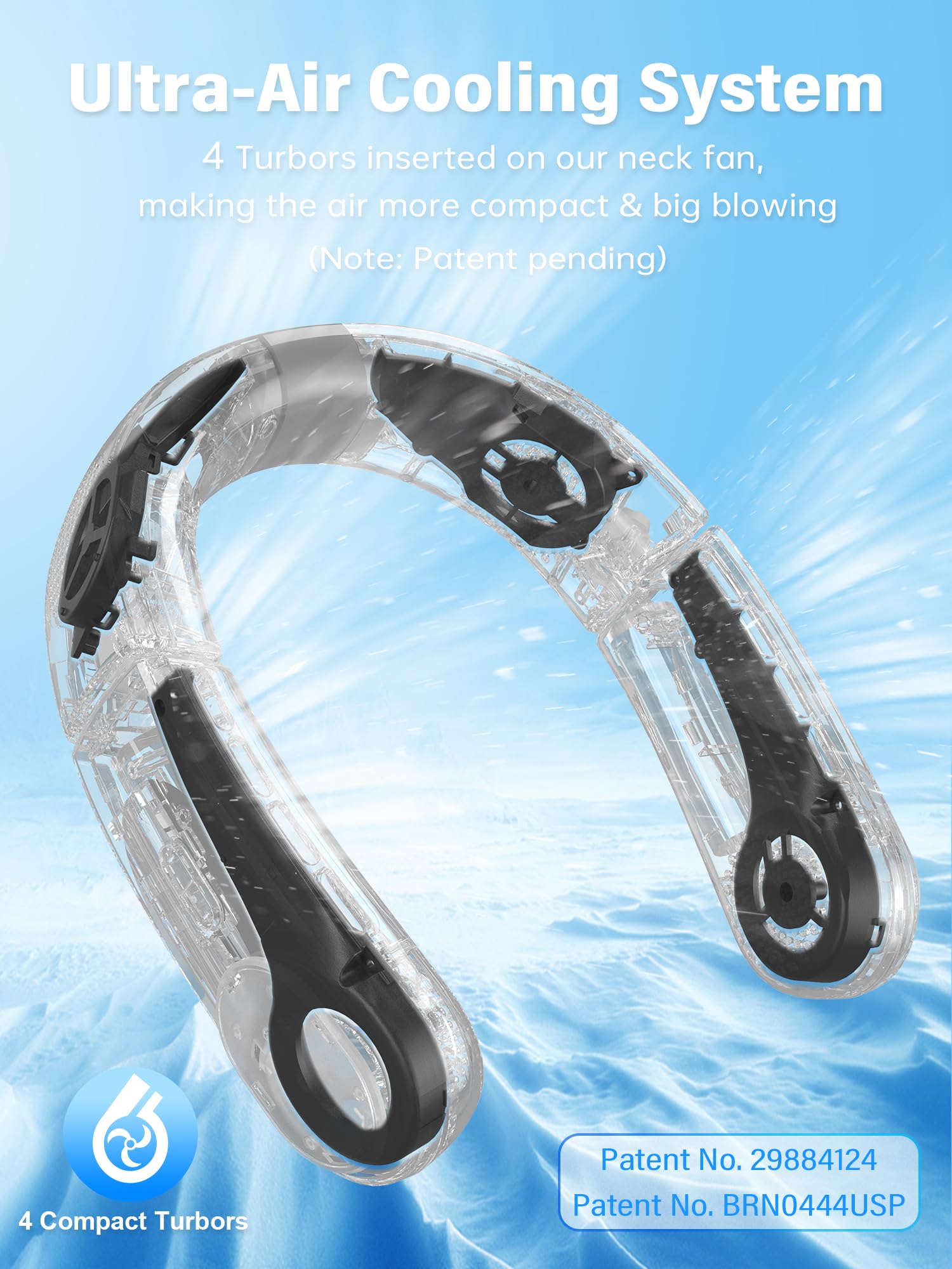 ChillGo Bladeless Neck Fan - 5200mAh Rechargeable Portable Personal Cooling Fan with 4 Motors & 12H Runtime - Foldable Wearable Air Conditioner for Men & Women - Perfect for Outdoor, Office, Travel & Sports - Black
