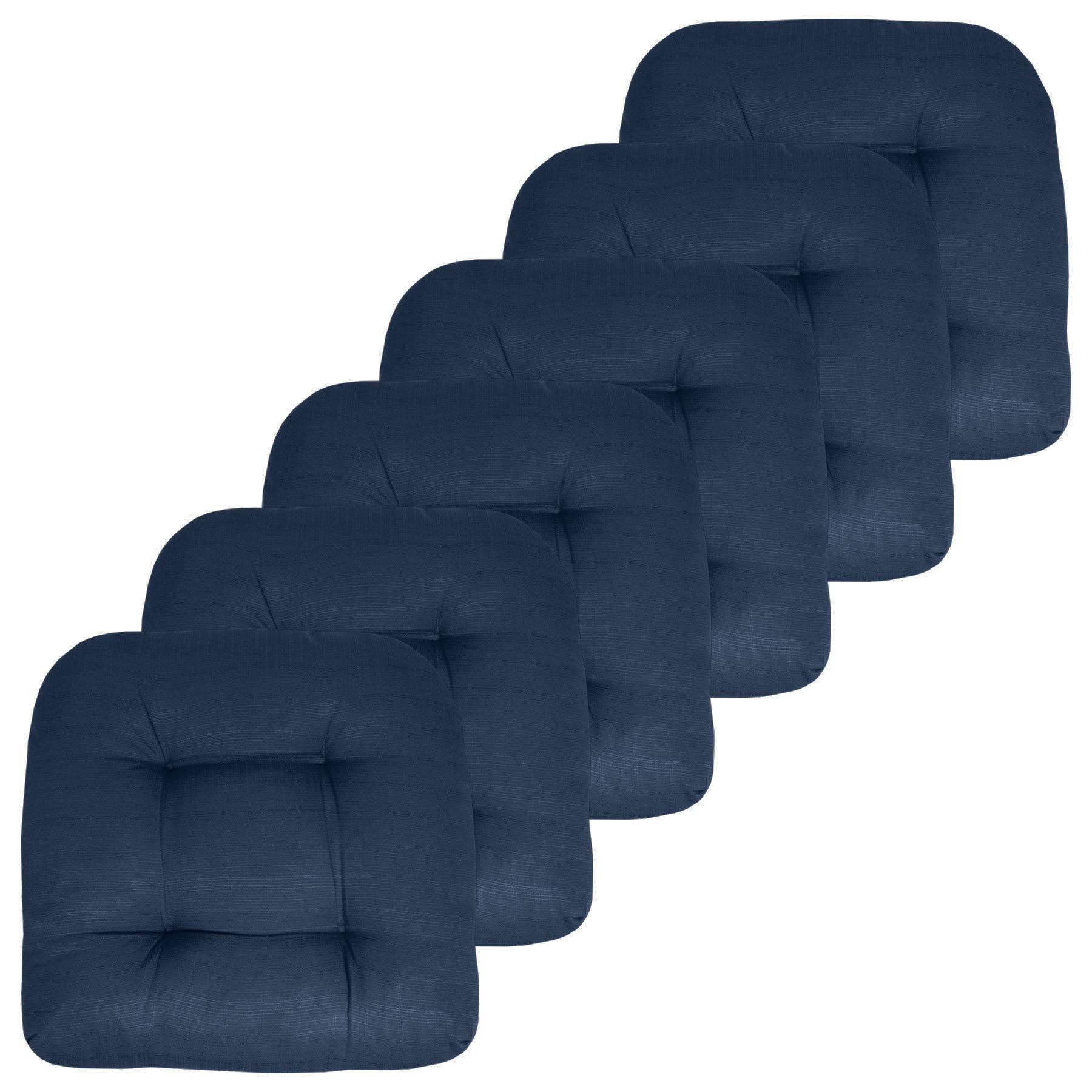 Premium Outdoor Chair Cushions 19x19 Inch - 6 Pack Thick Fiber Fill Tufted Seat Covers for Patio Furniture, Water-Resistant & Comfortable Navy Blue Pillows - Perfect for Garden, Deck, Poolside & Backyard Relaxation