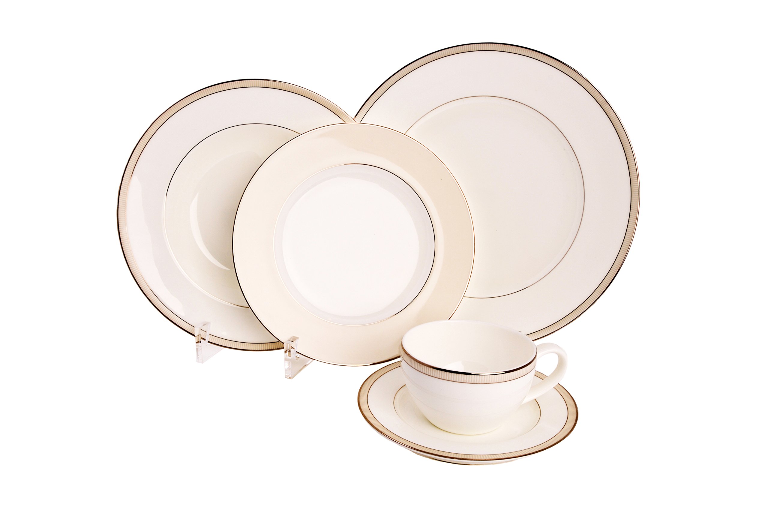 5-Piece Elegant Dinnerware Set - Premium Porcelain China Plates & Bowls with Display Stand (Item #684R) - Perfect for Formal Dining, Wedding Registry & Home Decor