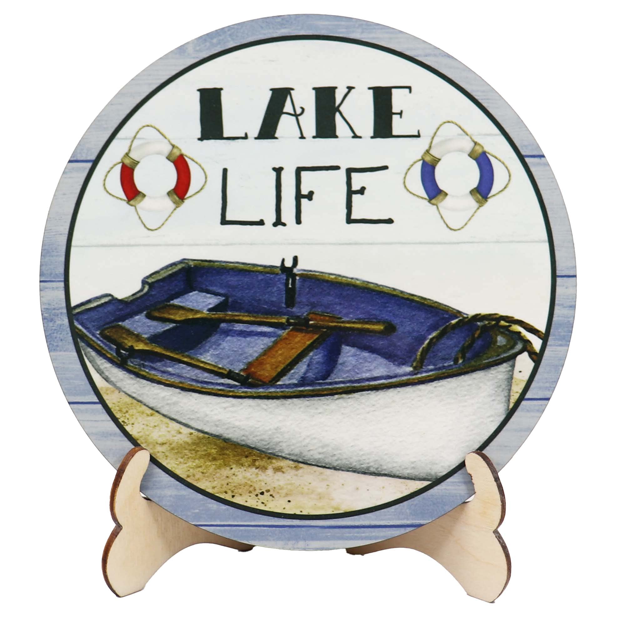 Lake Life Boat Sign - Rustic Wooden Tier Tray Decor with Stand | Mini Shelf Sitter Sign for Kitchen, Living Room & Cabin Decor | Perfect for Farmhouse, Coastal & Nautical Home Decoration