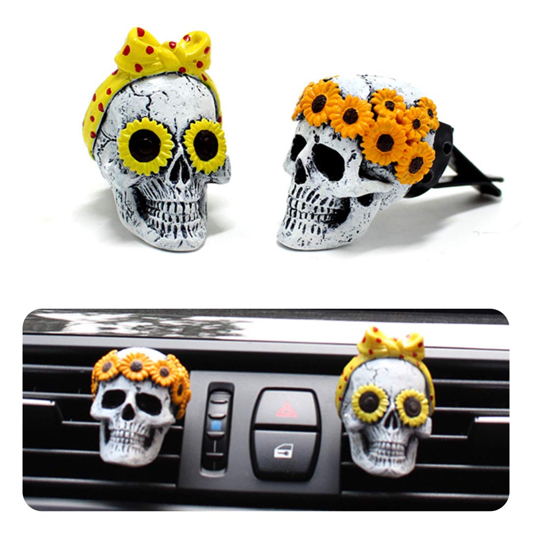Premium Car Fragrance Diffuser Clips - 2-Pack Skull Design Resin Air Vent Freshener for Cars | Long-Lasting Aromatherapy & Car Decor | Perfect for Daily Commute, Road Trips & Office Vehicles