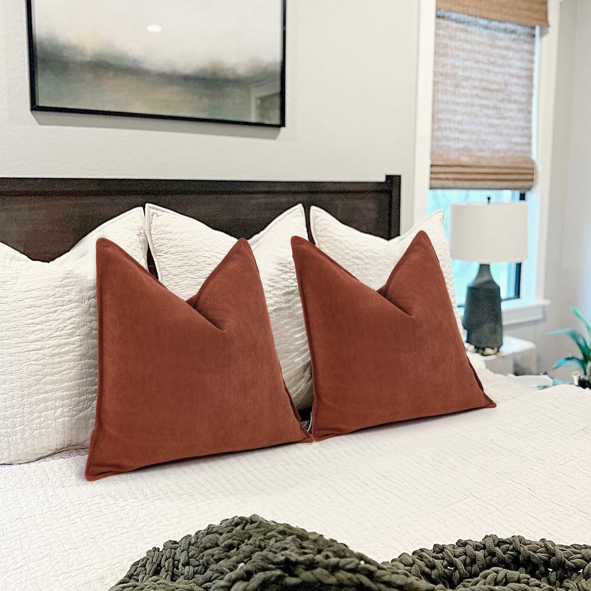 ZWJD Rust Chenille Throw Pillow Covers 18x18 Inch Set of 2 - Soft & Luxurious Fall Decorative Pillow Cases for Couch, Bed, Sofa - Elegant Home Decor Accents | Perfect for Living Room, Bedroom & Seasonal Home Styling