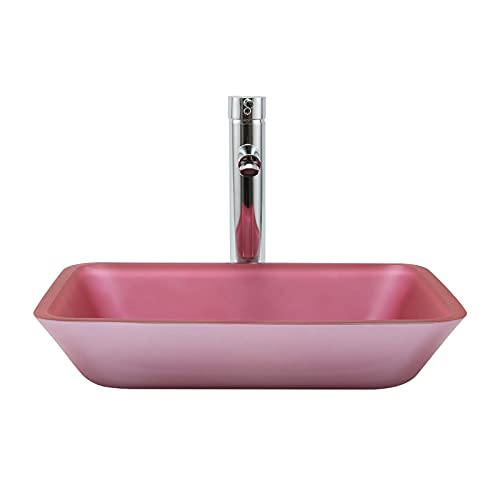 LEFEDA Red Tempered Glass Vessel Sink with Faucet - Modern Bathroom Vanity for Countertop Installation