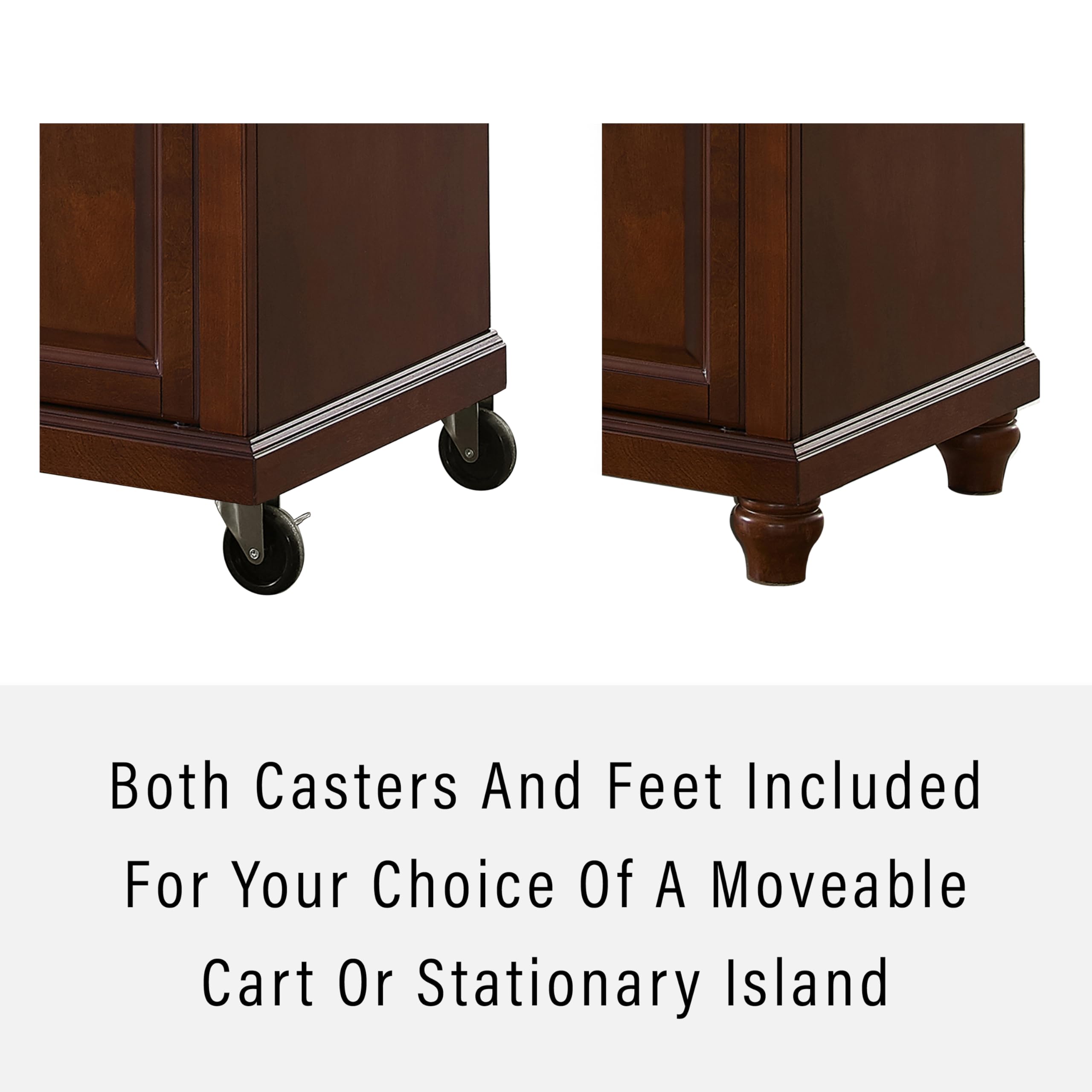 Crosley Cambridge Rolling Kitchen Island with Stone Top - Microwave Stand, Spice Rack & Storage Cart in Mahogany | Perfect for Small Kitchens, Pantry Organization & Mobile Food Prep Stations