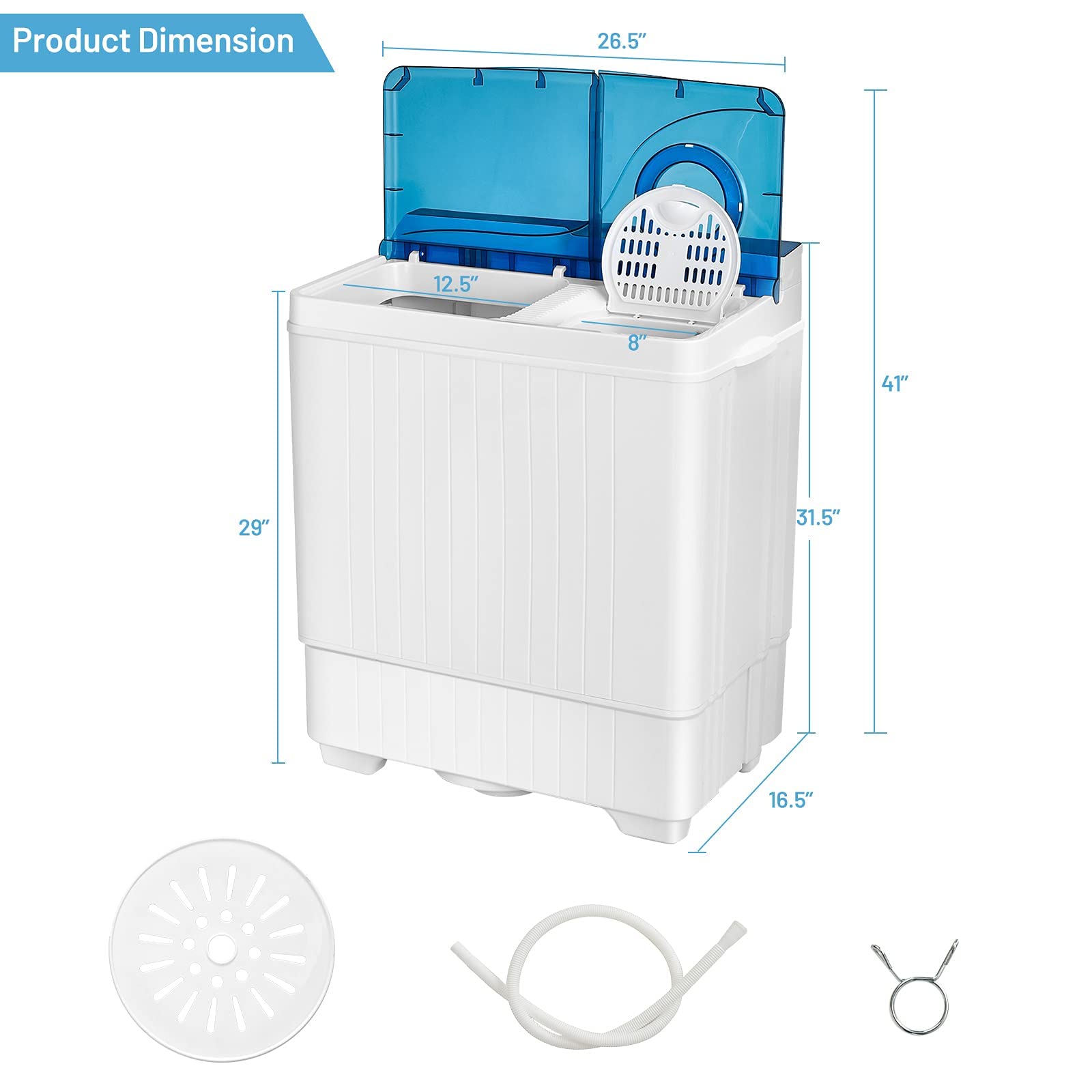 FP10355-BL Portable Washing Machine Compact & Energy Efficient - Perfect for Apartments, RVs, Camping & Small Spaces (Blue)
