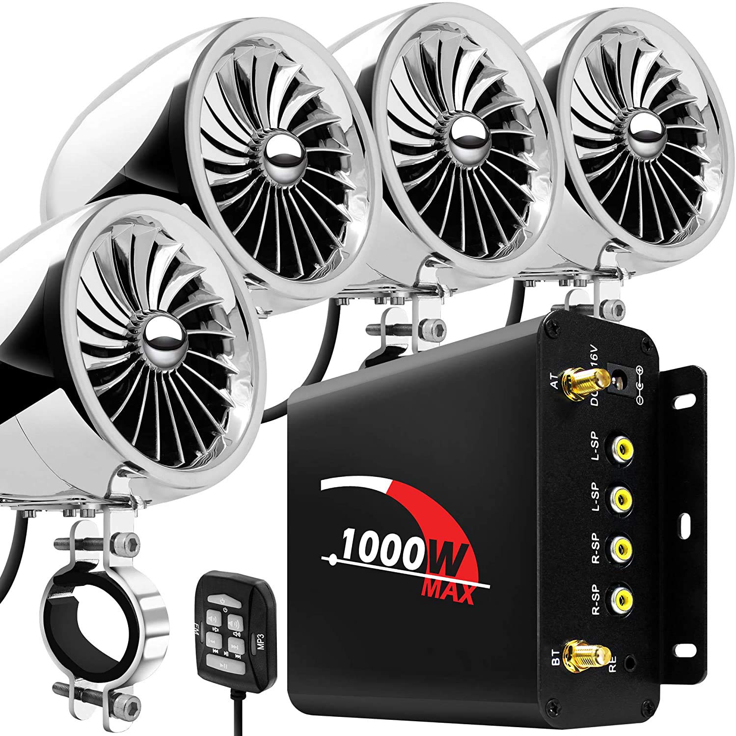 Aileap 1000W 4 Channel Waterproof Bluetooth Motorcycle Amplifier & Speaker System with FM Radio - 4