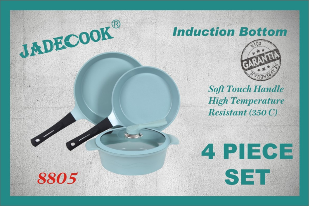 JADECOOK 4-Piece Nonstick Cookware Set - Jade Coated Pots and Pans for Healthy Cooking - Perfect for Frying, Boiling & Sauteing in Modern Kitchens