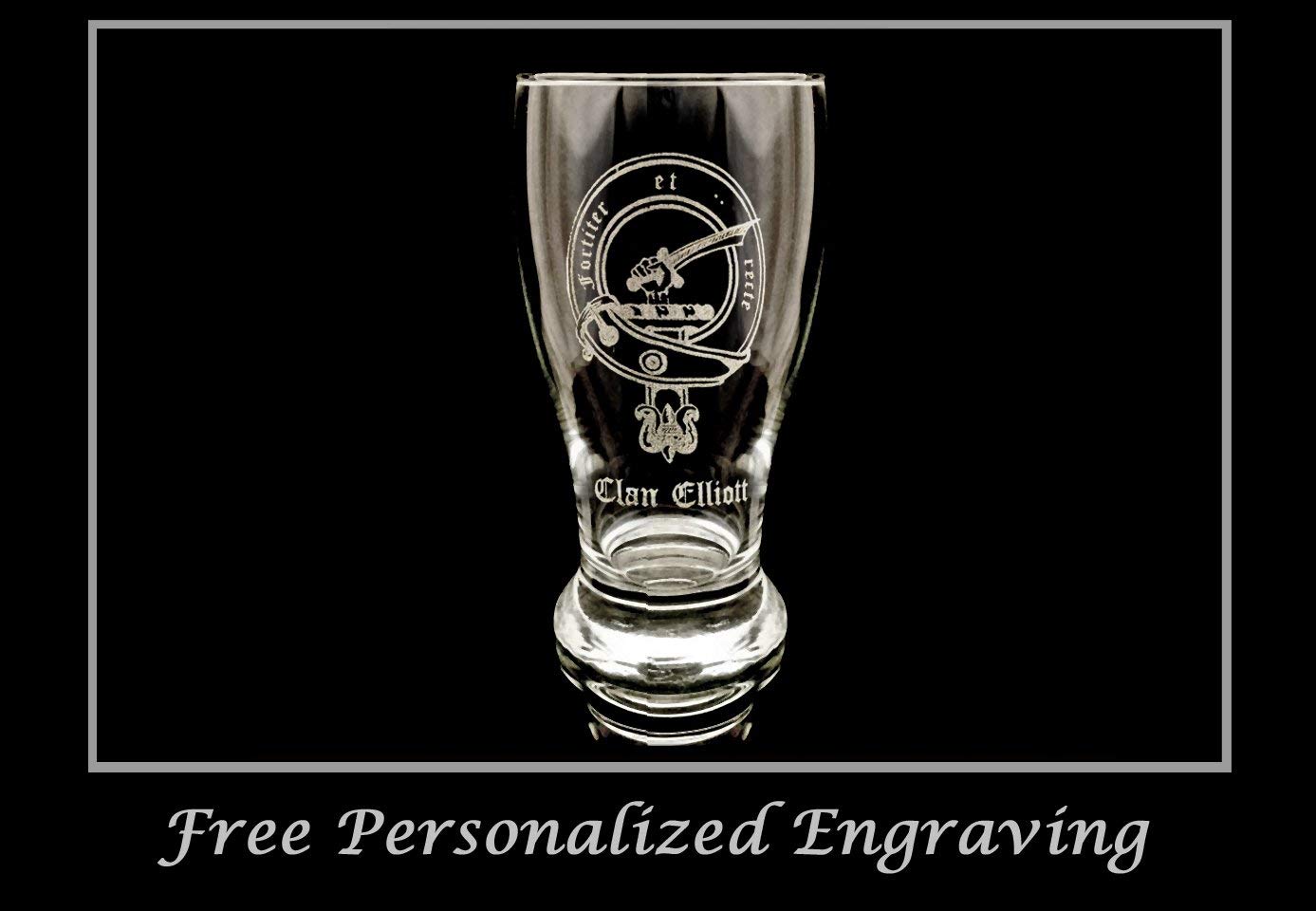 Clan Elliott Scottish Crest Pint Glass Set of 4 - Personalized Engraved Whiskey Beer Mugs - Perfect for Scottish Heritage Gifts, Pub Nights & Whiskey Tasting Parties