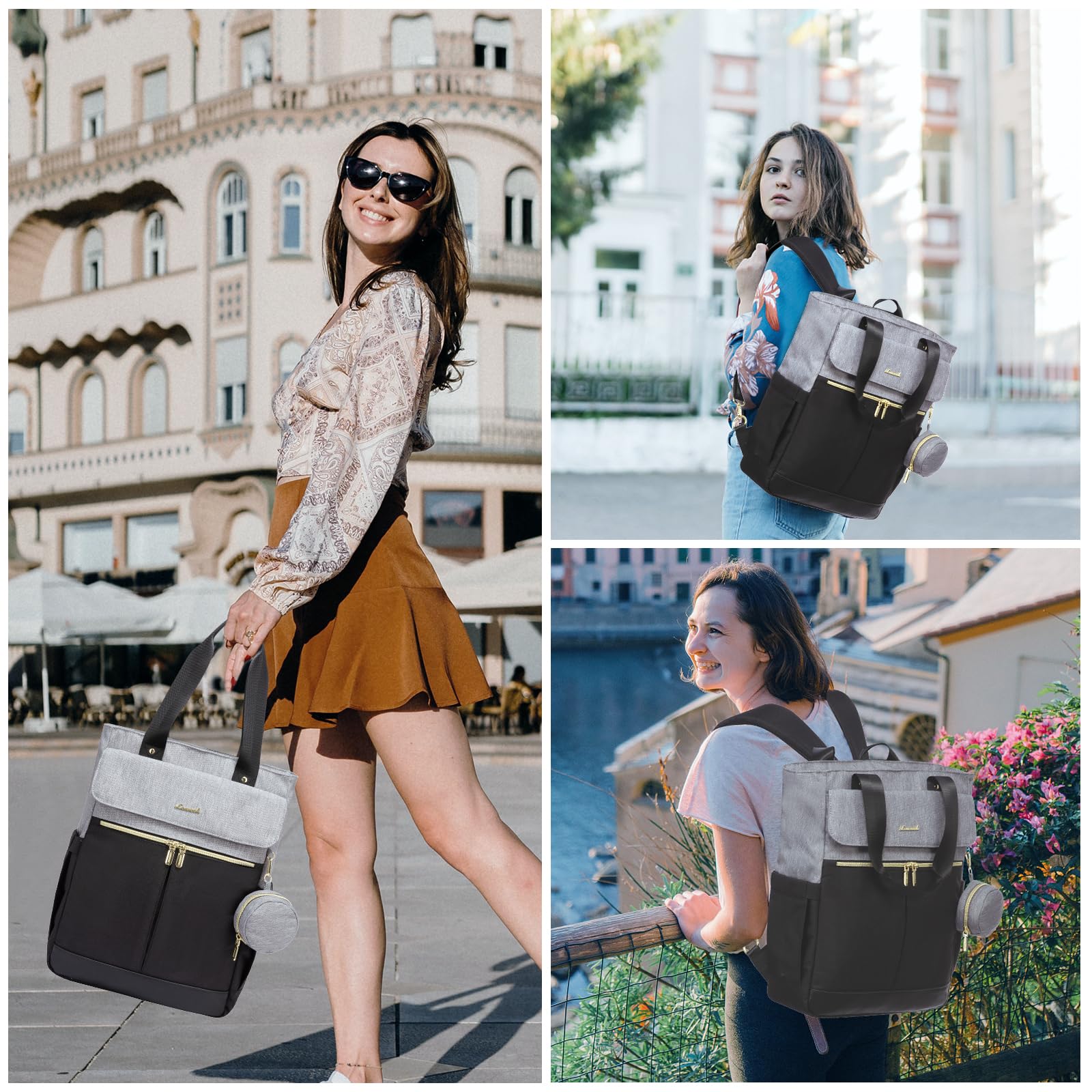 Kumini LOVE2024 Multifunctional Baby Changing Backpack for Women - Waterproof Diaper Bag, Maternity & Travel Backpack, Black Grey - Perfect for Nursing Moms, Daycare & Family Outings