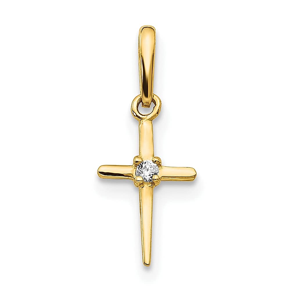 14K Yellow Gold Cubic Zirconia Cross Pendant Necklace for Women - Religious Jewelry Gift for Her - Perfect for Baptism, First Communion & Everyday Wear
