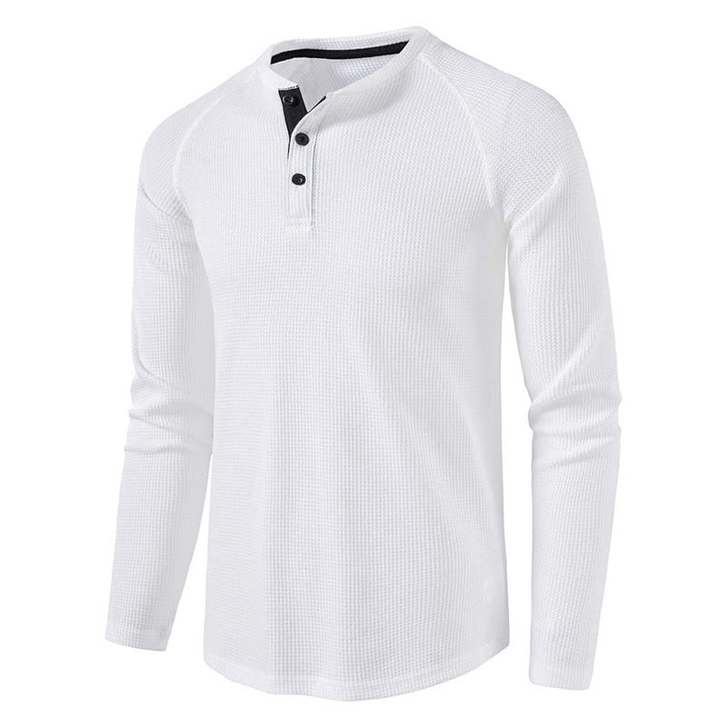 LONGBIDA Men's Long Sleeve Henley Shirt - Casual Waffle Knit Button Up T-Shirt for Men | Perfect for Fall, Winter & Layering Outfits