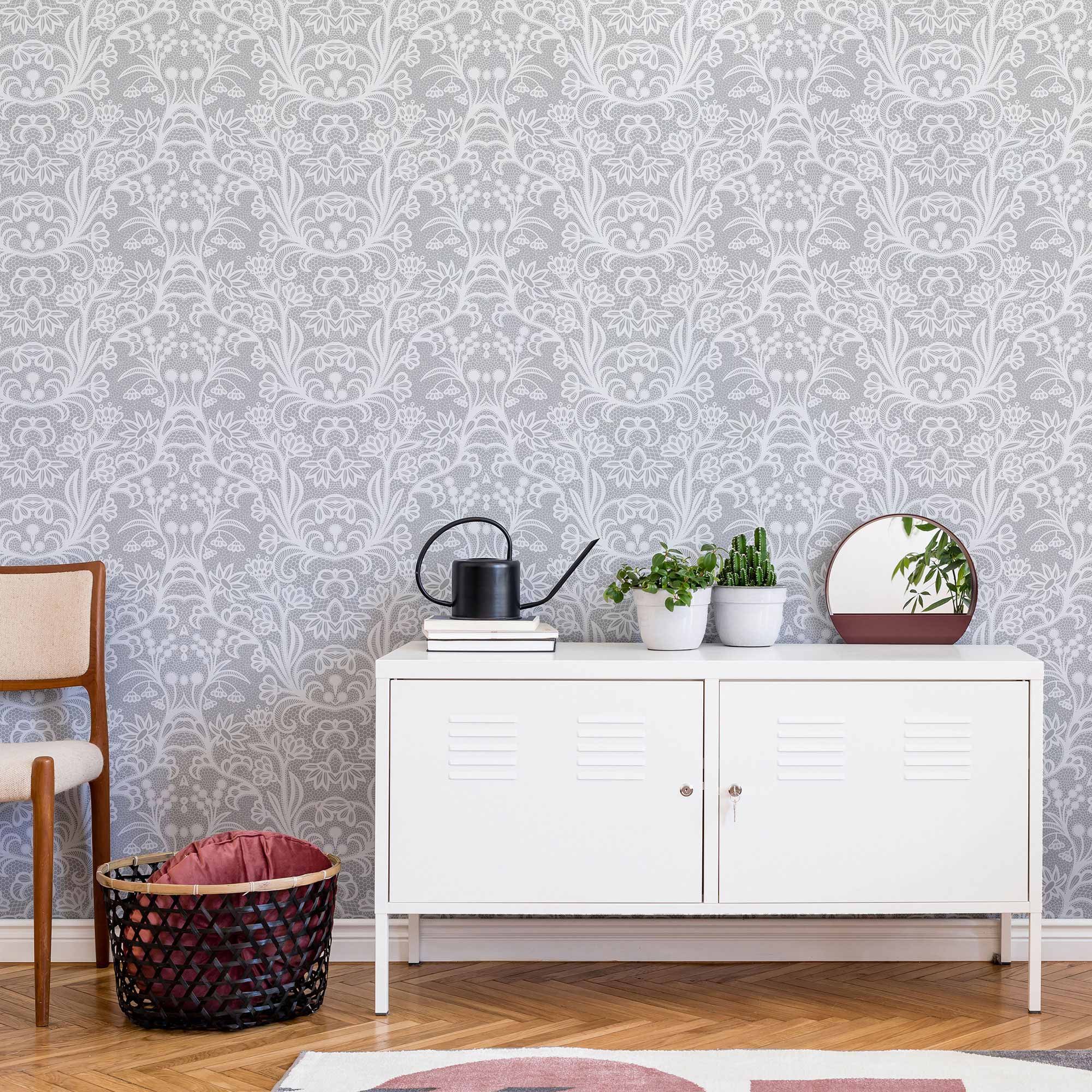 Grey Flowers Peel and Stick Removable Wallpaper - Self-Adhesive Wall Decal for Bedroom, Living Room, Nursery & Office Decor - Easy to Apply & Remove