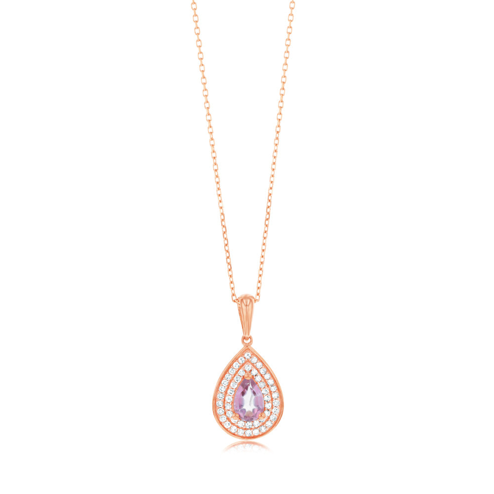 0.44 Carat Pink Topaz Pear and Diamond Pendant Necklace with 45cm 9ct Rose Gold Chain - Elegant Gift for Women, Perfect for Valentine's Day, Anniversary & Special Occasions